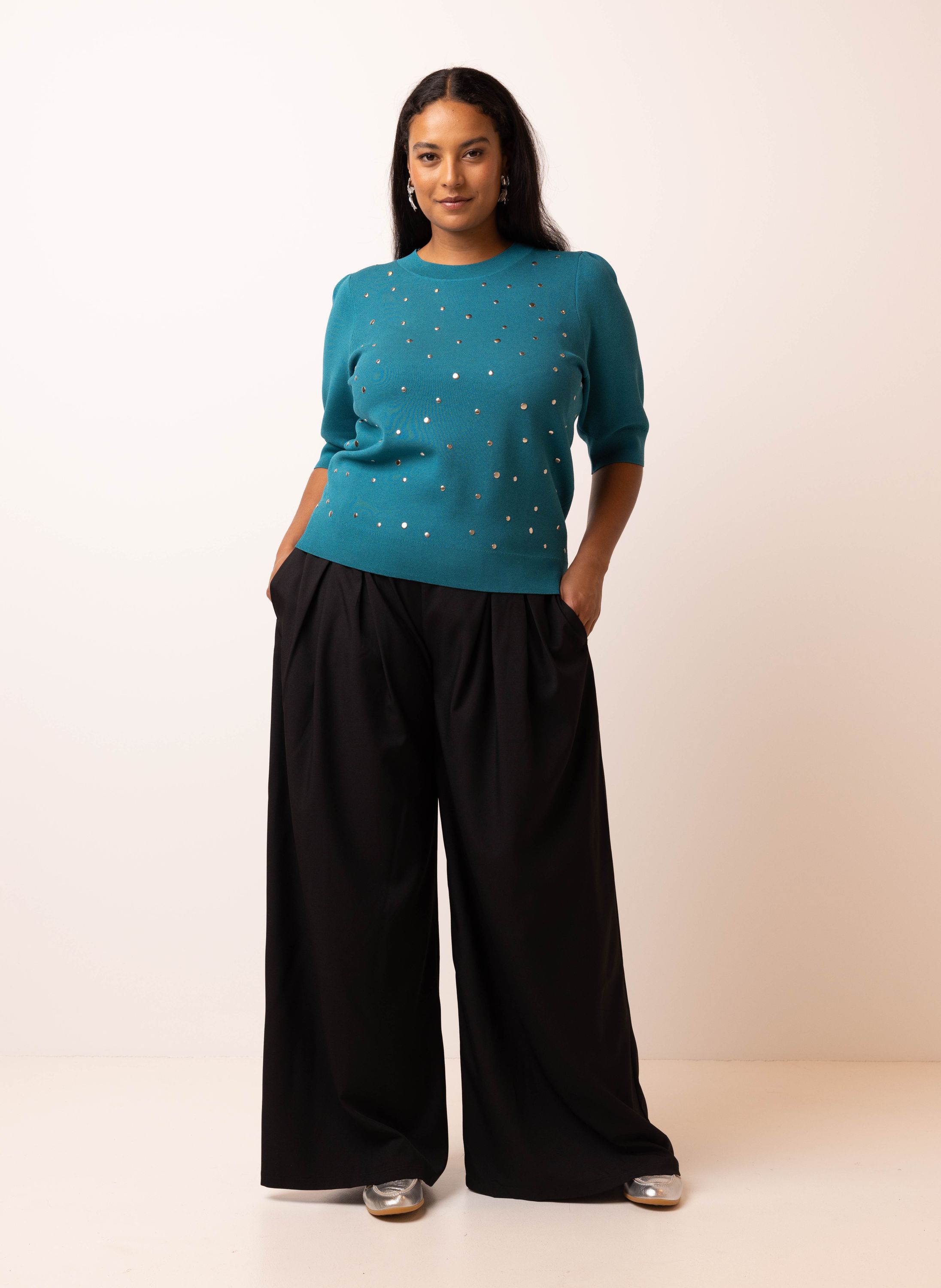 Norah Petrolblauwe trui met studs petrol blue 215703-495