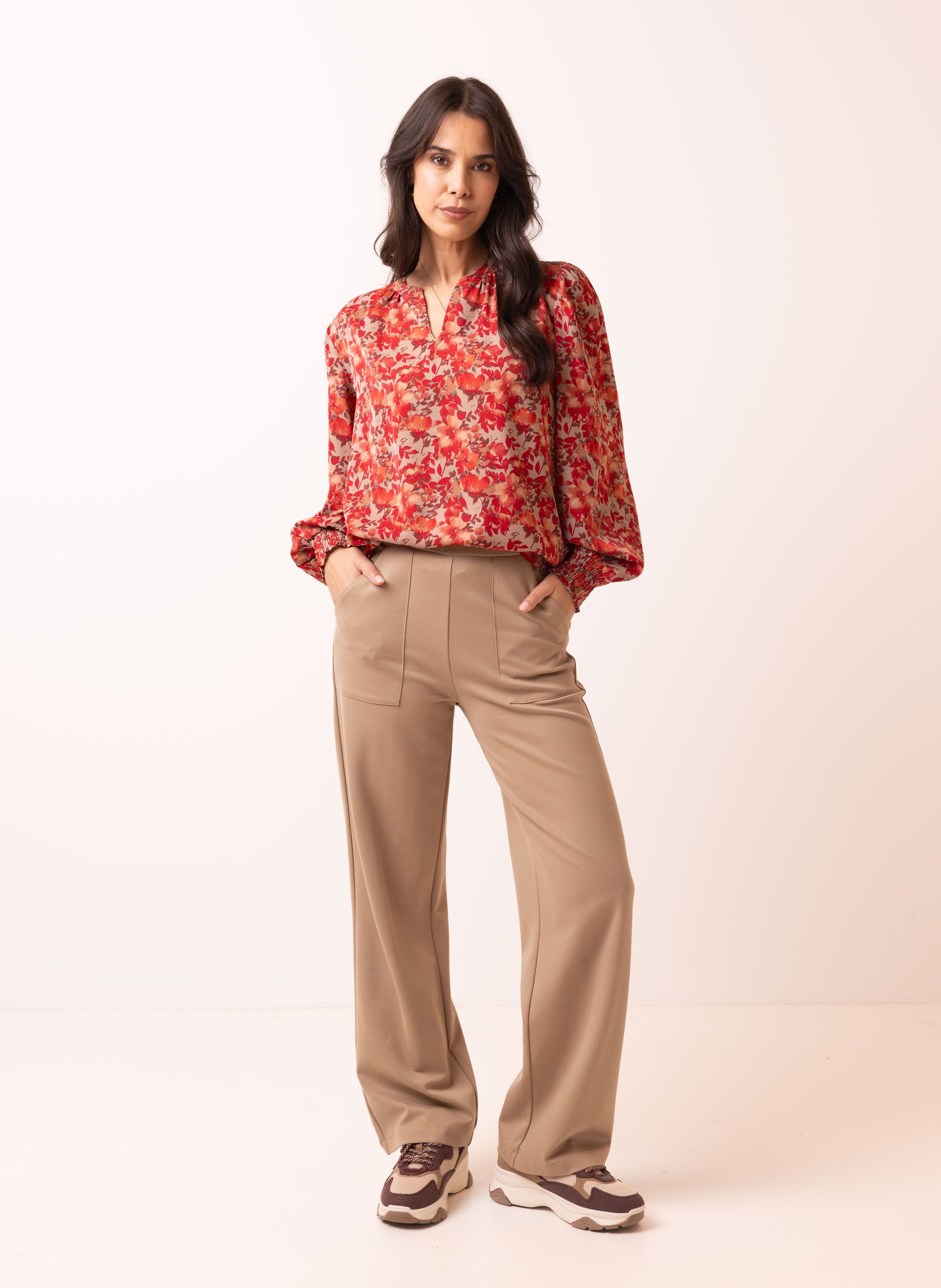 Norah Rode blouse met bloemen red multicolor 215717-620