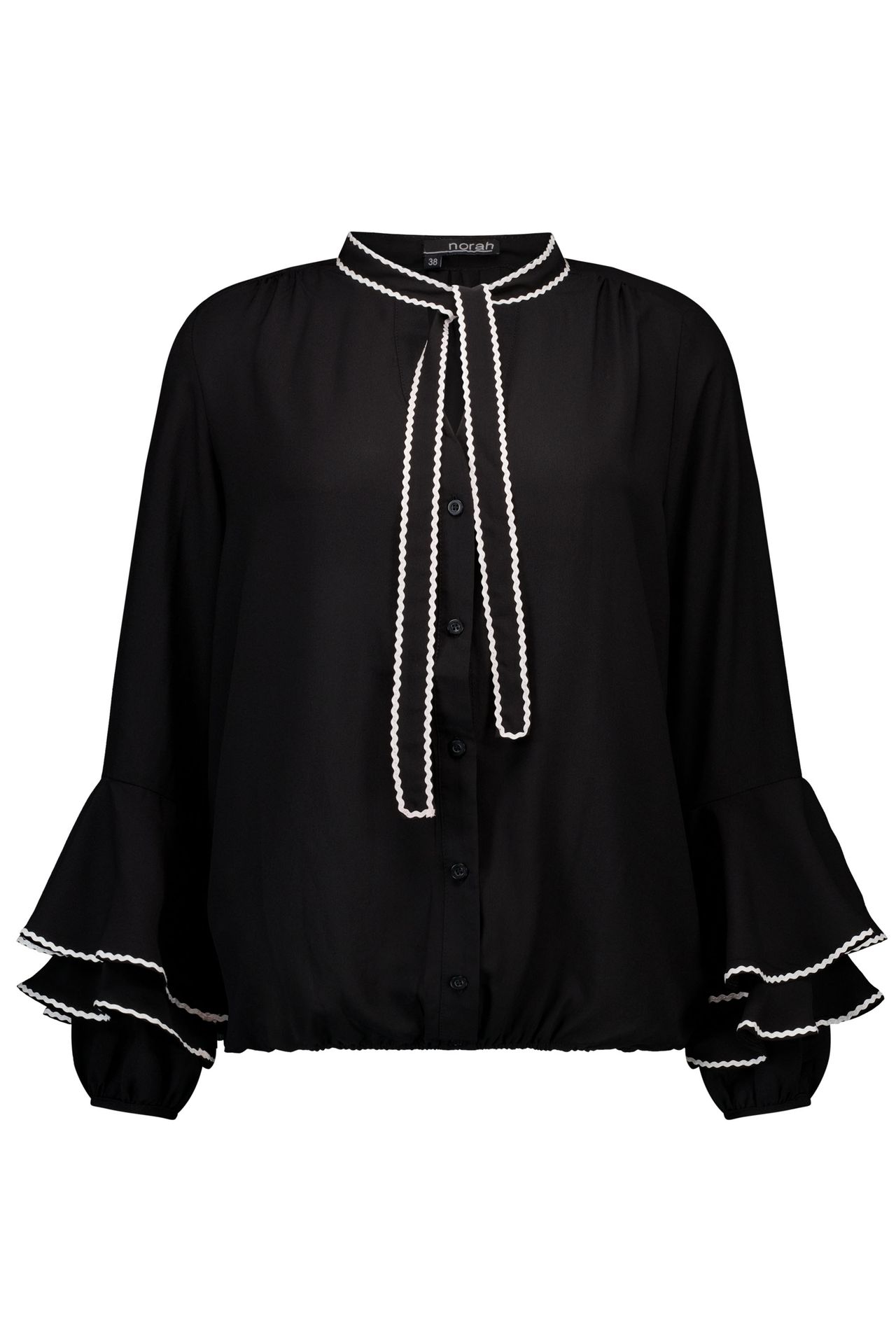 Norah Zwarte blouse met koord black/white 215725-031