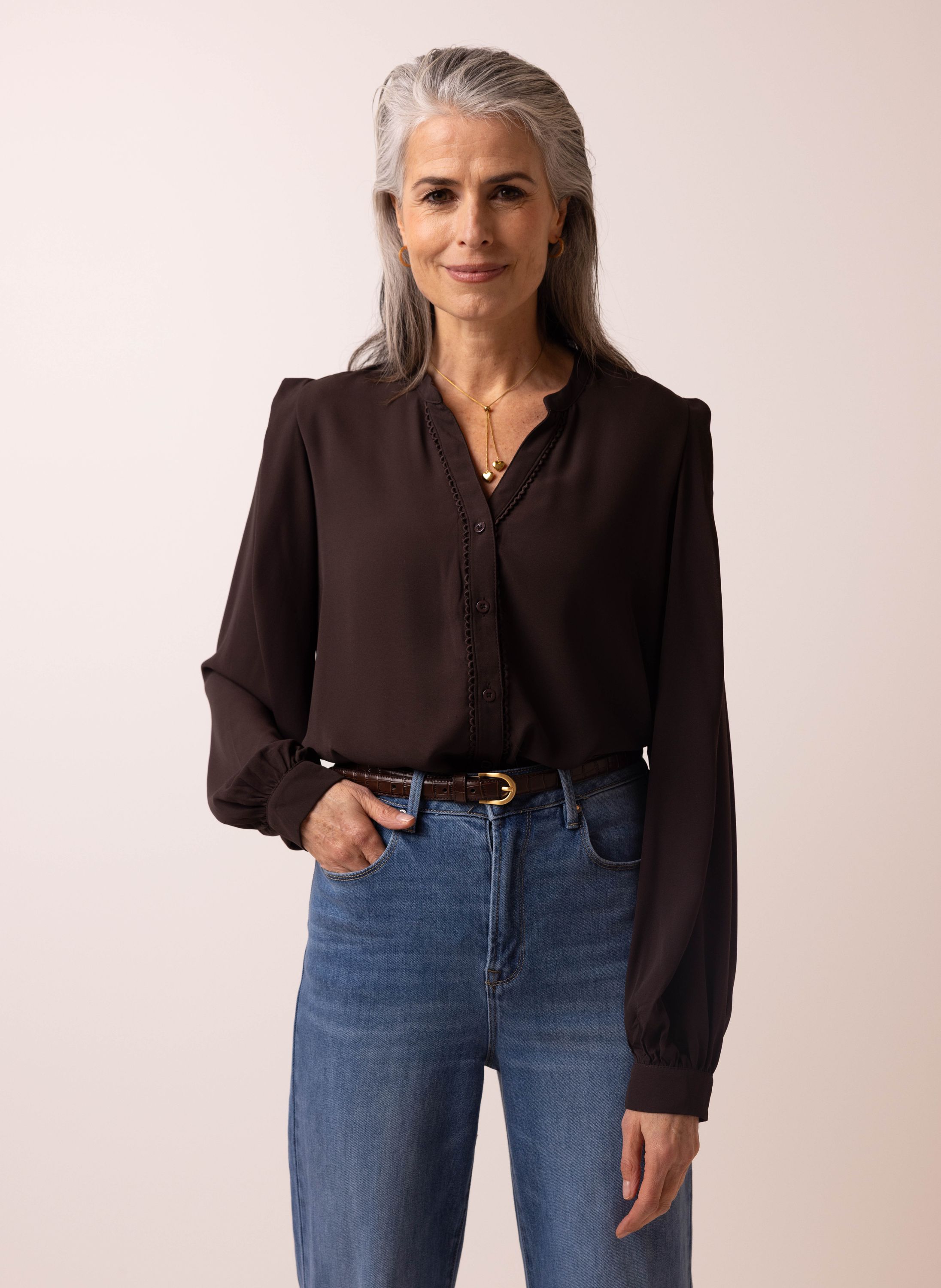 Norah Bruine blouse met kantdetail brown 215733-200