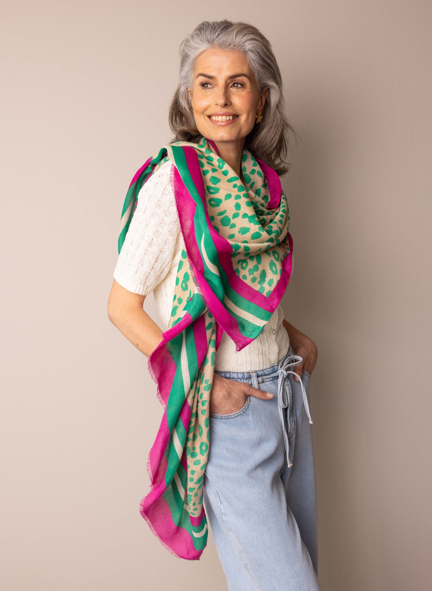 Norah Meerkleurige sjaal ecru multicolor 215766-122-ONE