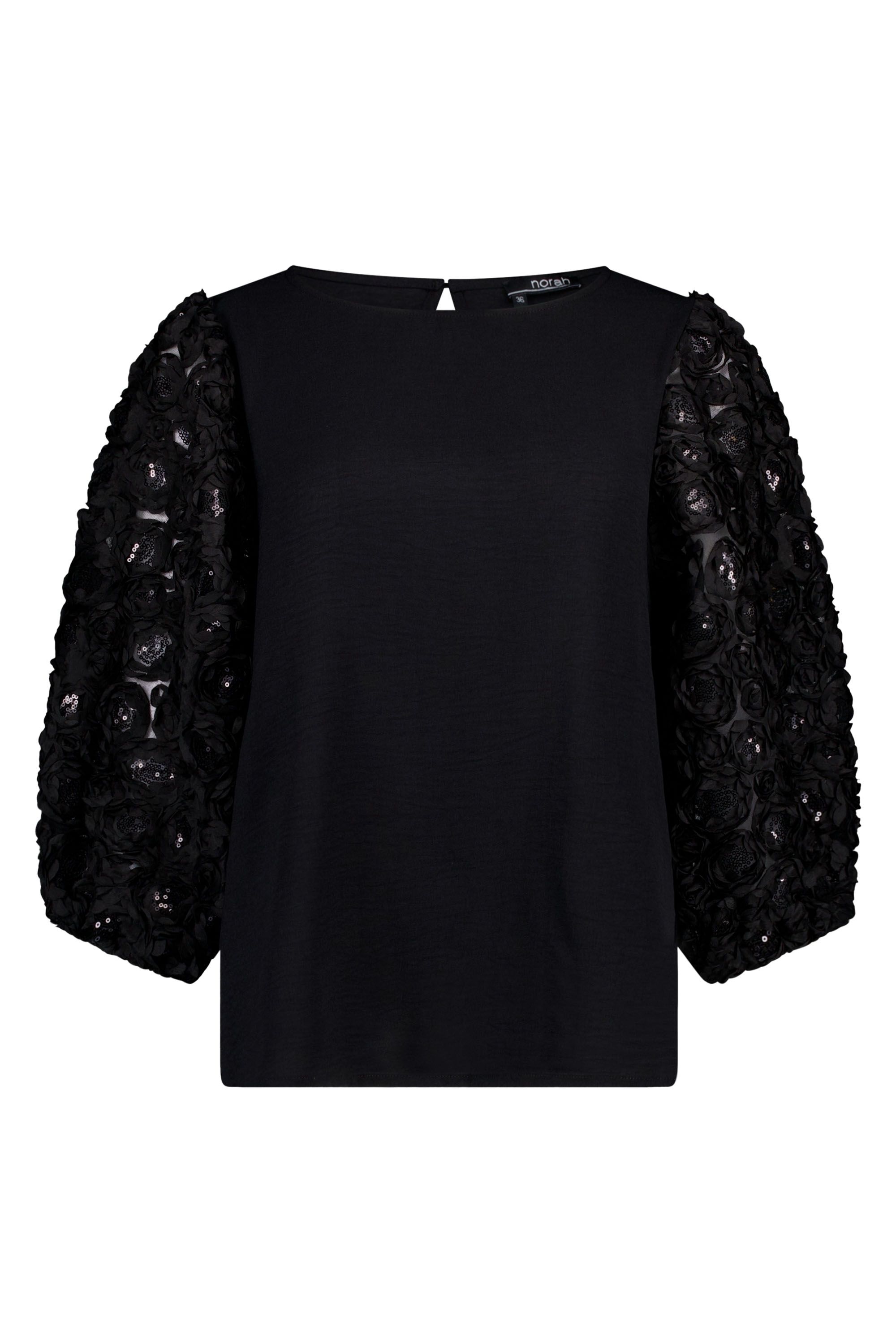 Norah Zwarte blouse met bloemen en pailletten black 215811-001-34