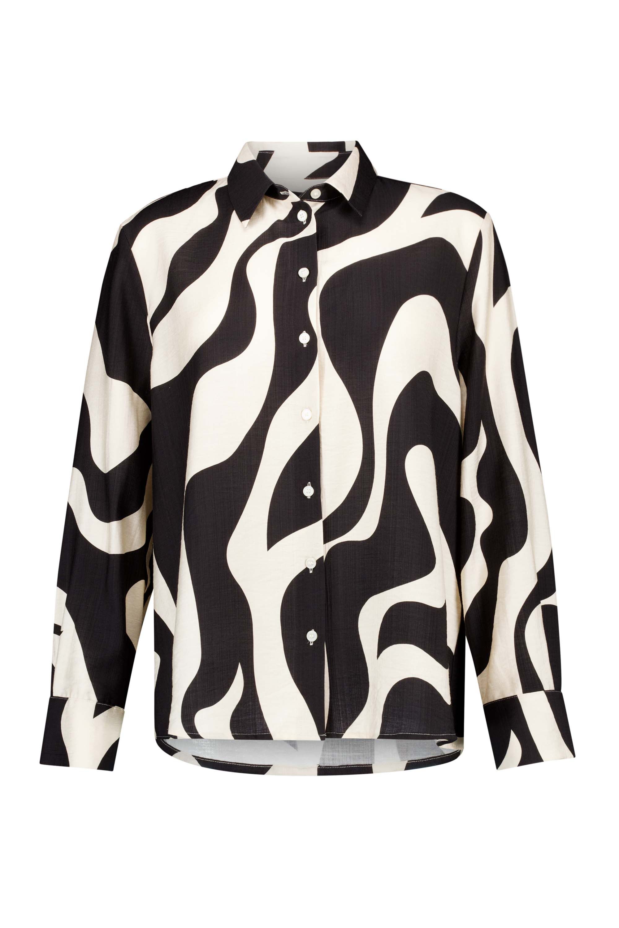 Norah Ecru/zwarte blouse met golvende print ecru/black 215812-170-48