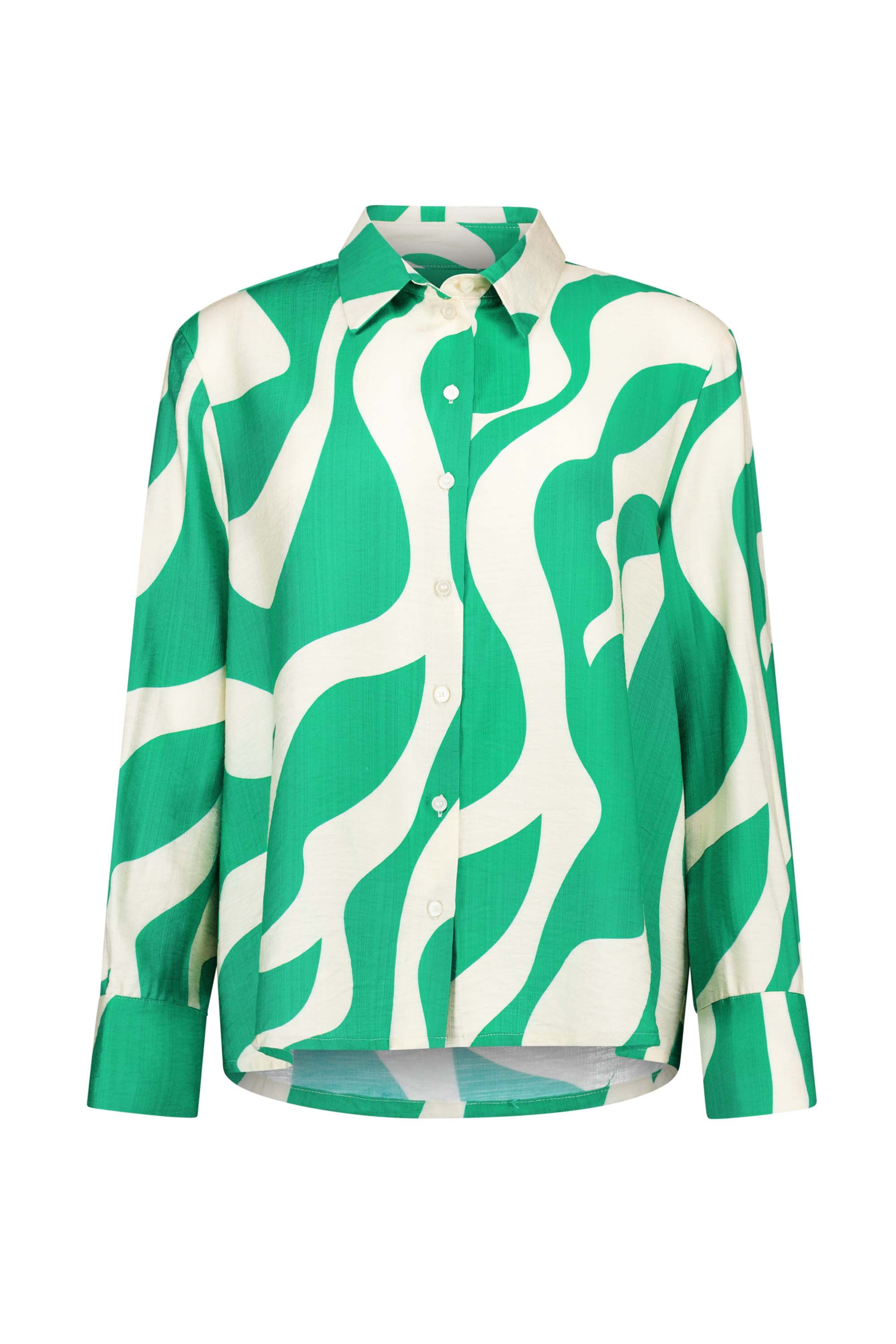 Norah Ecru/groene blouse met golvende print green/ecru 215812-541-34