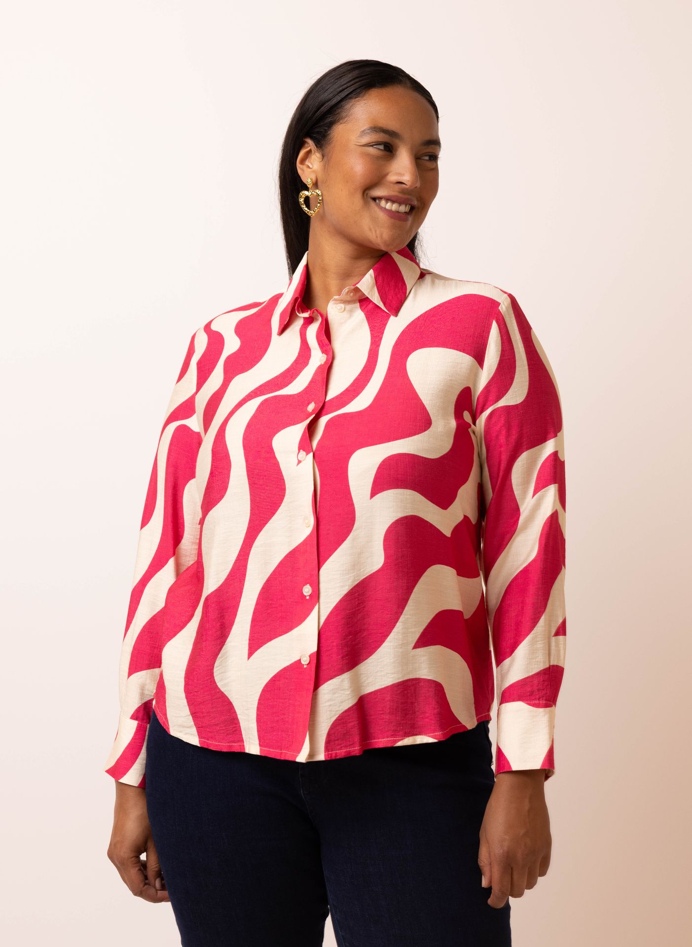 Ecru/roze blouse met golvende print