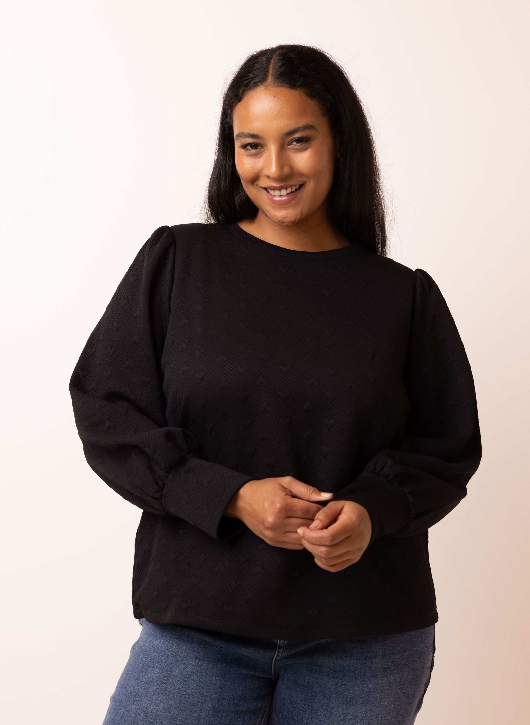Norah Zwarte sweater met hartjes black 215814-001-36
