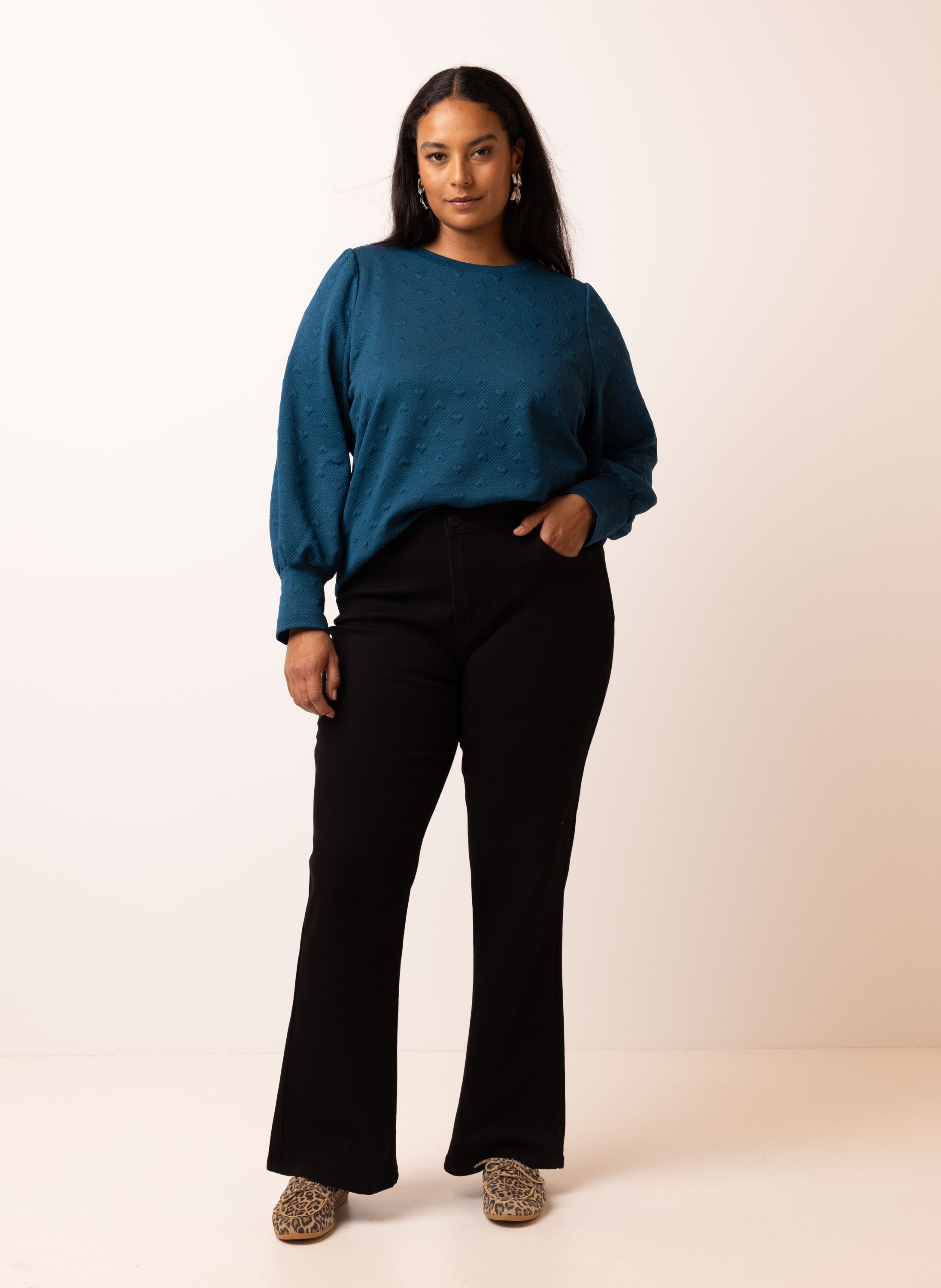Norah Petrolblauwe sweater met hartjes petrol blue 215814-495-40