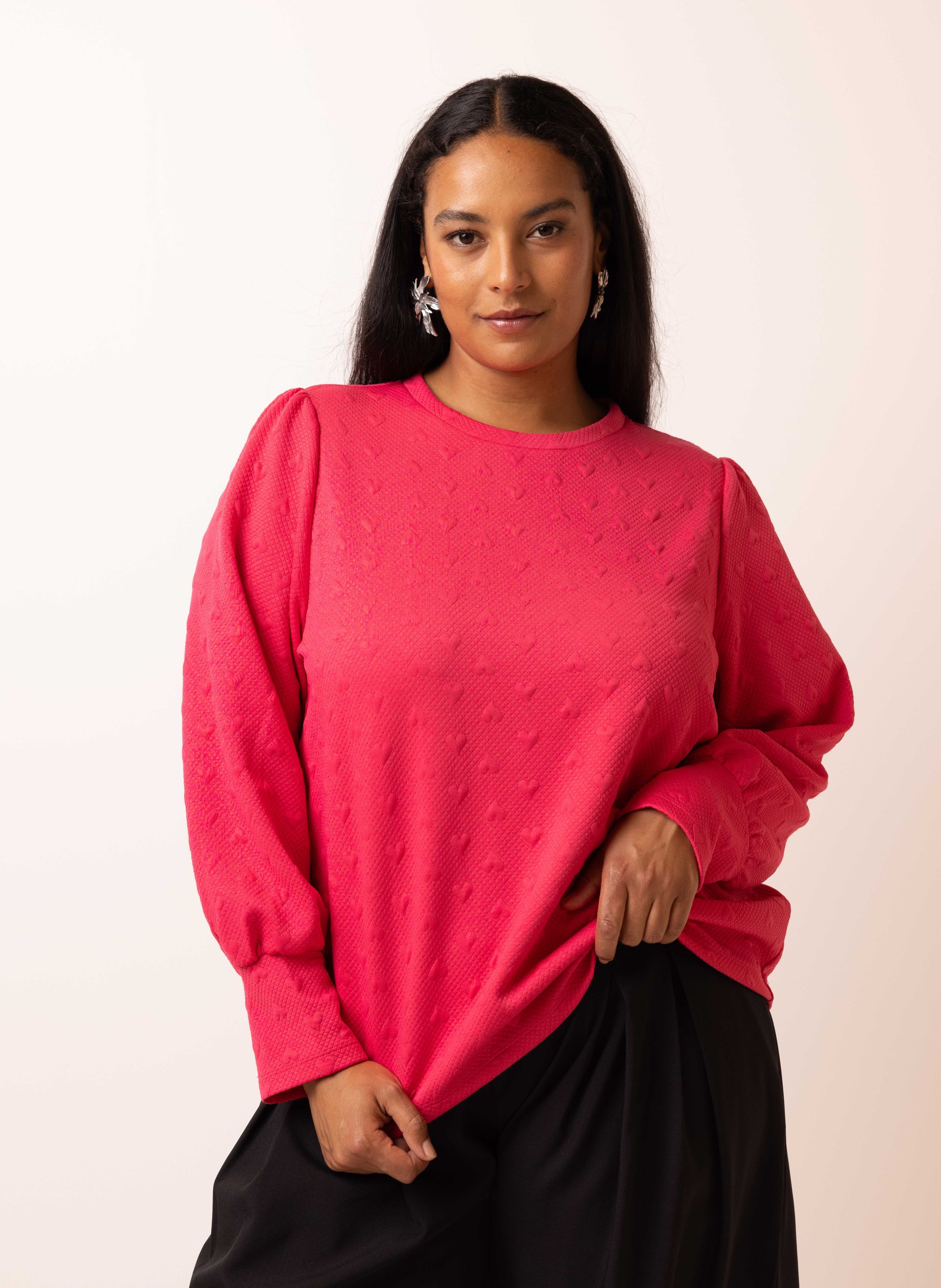 Norah Roze sweater met hartjes rouge pink 215814-908-36