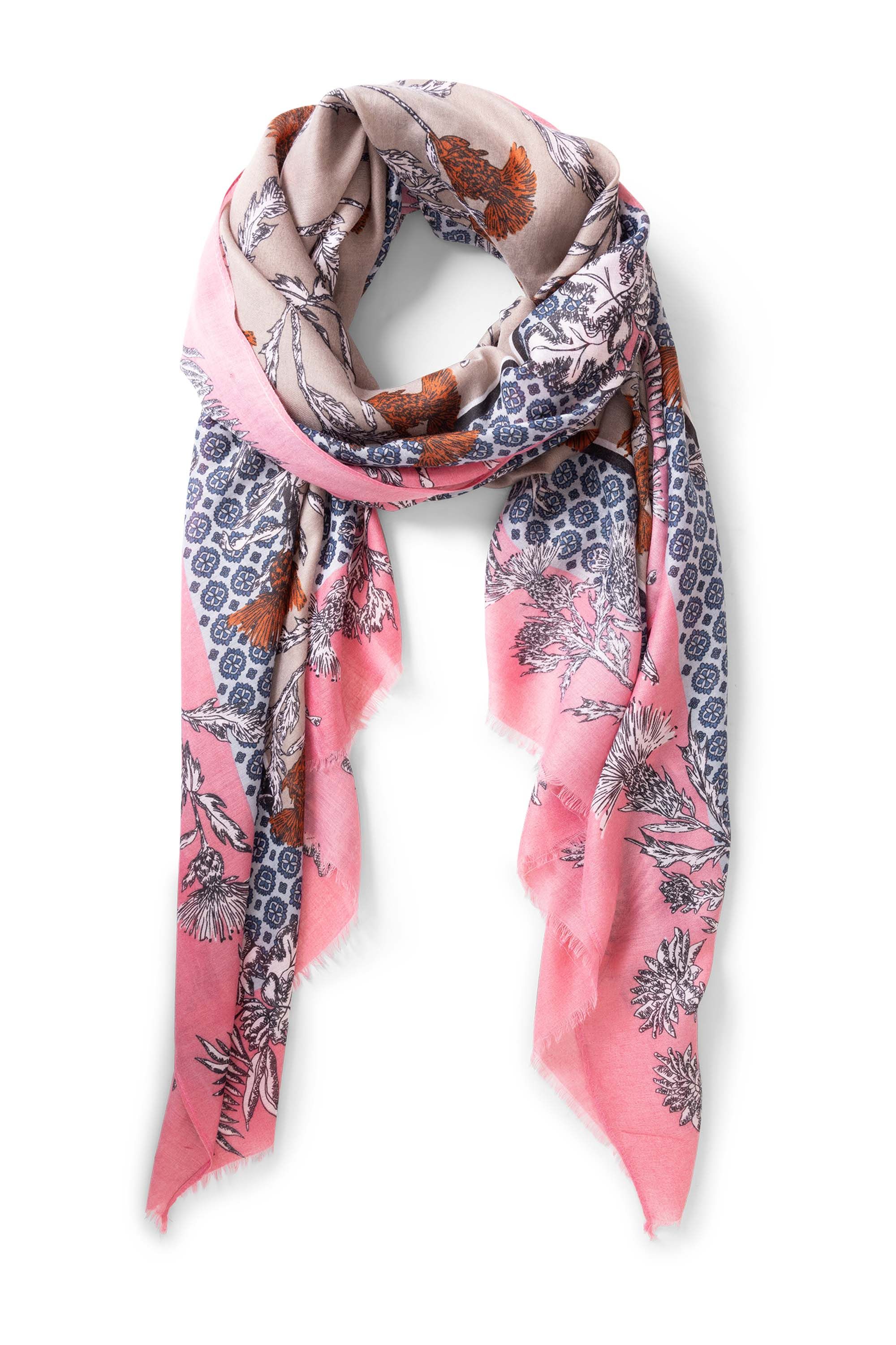 Norah Roze sjaal met bloemenprint pink multicolor 215819-920