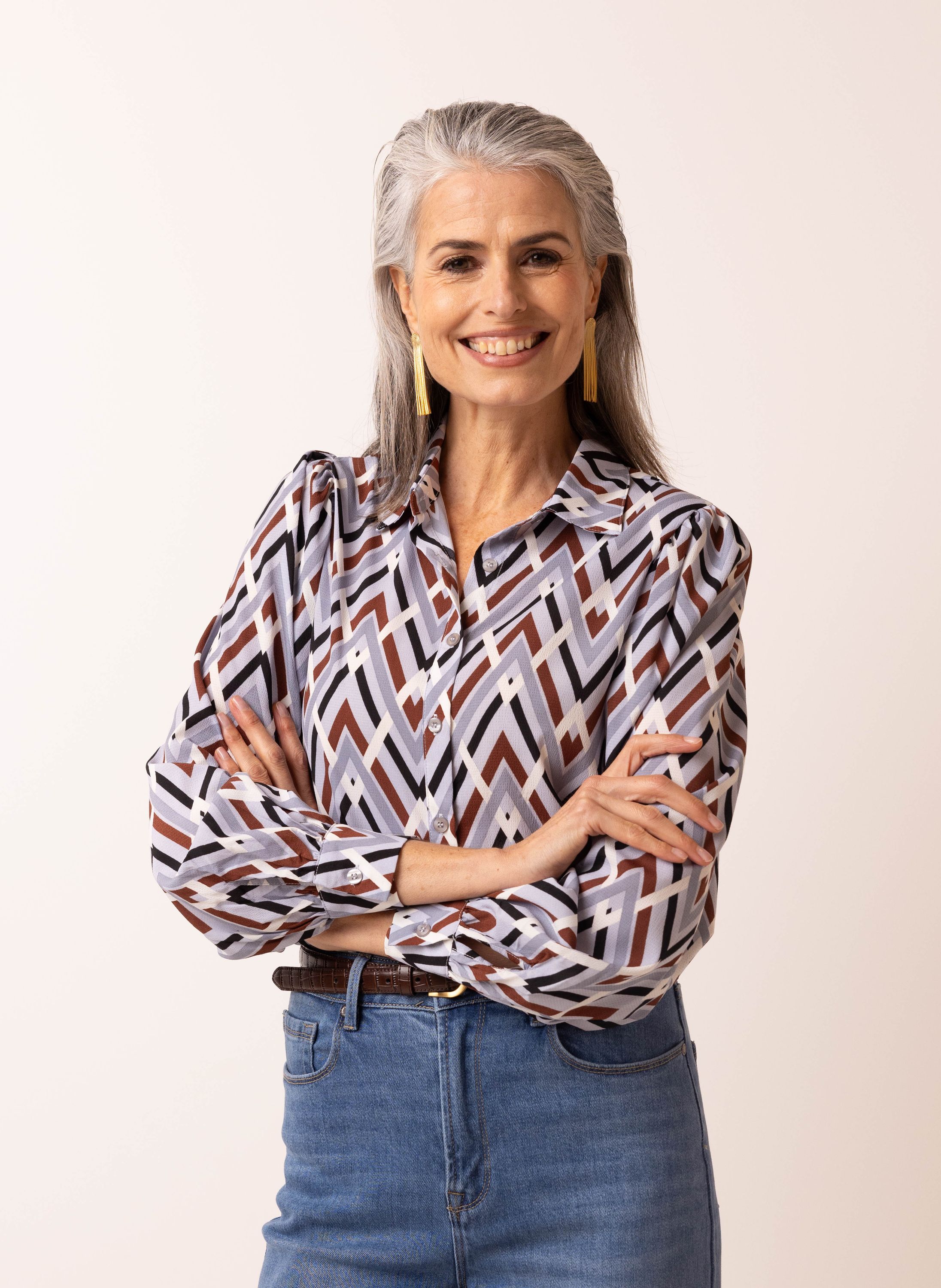 Norah Lichtblauwe blouse met grafisch dessin blue multicolor 215843-420