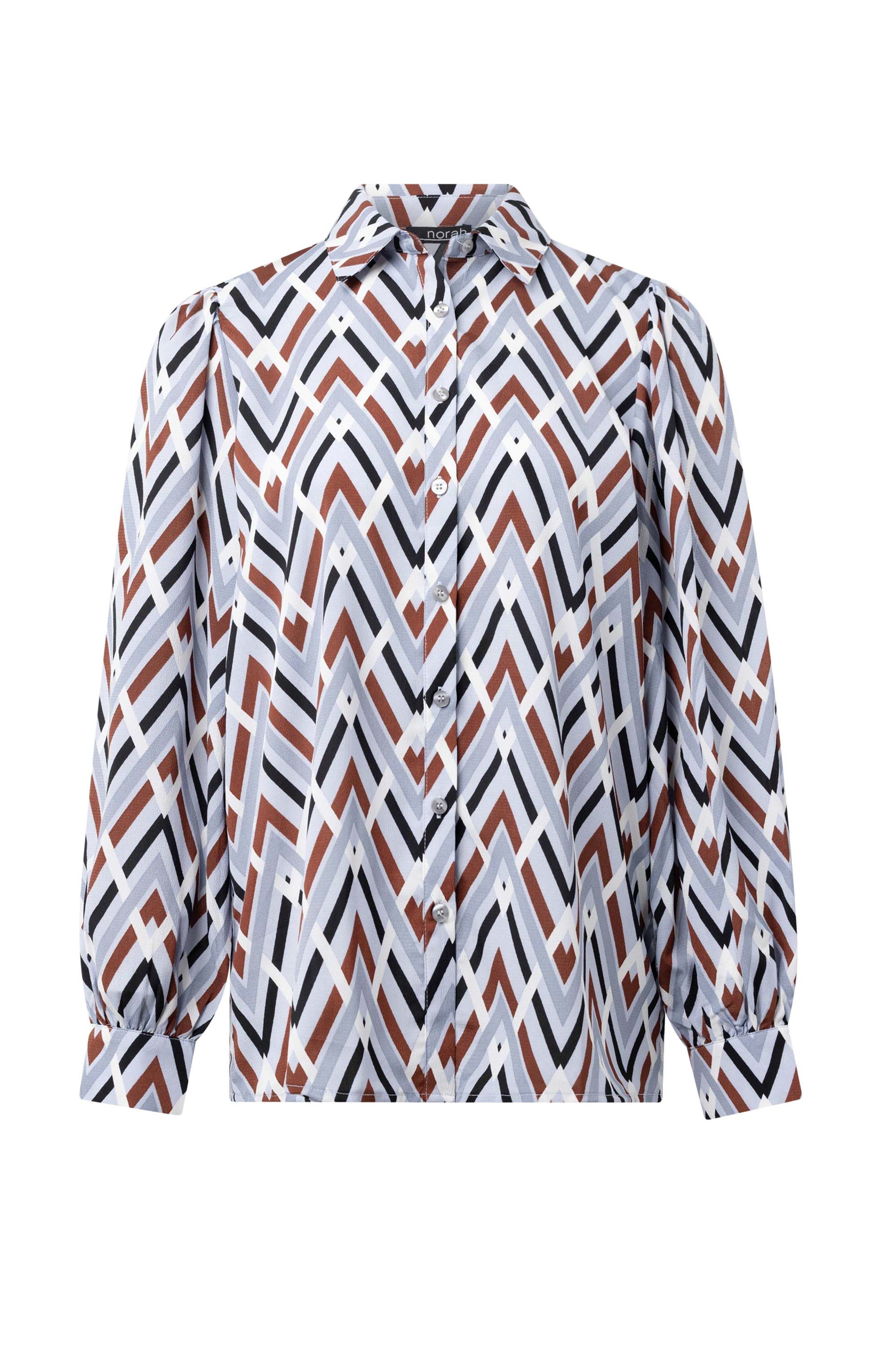 Norah Lichtblauwe blouse met grafisch dessin blue multicolor 215843-420