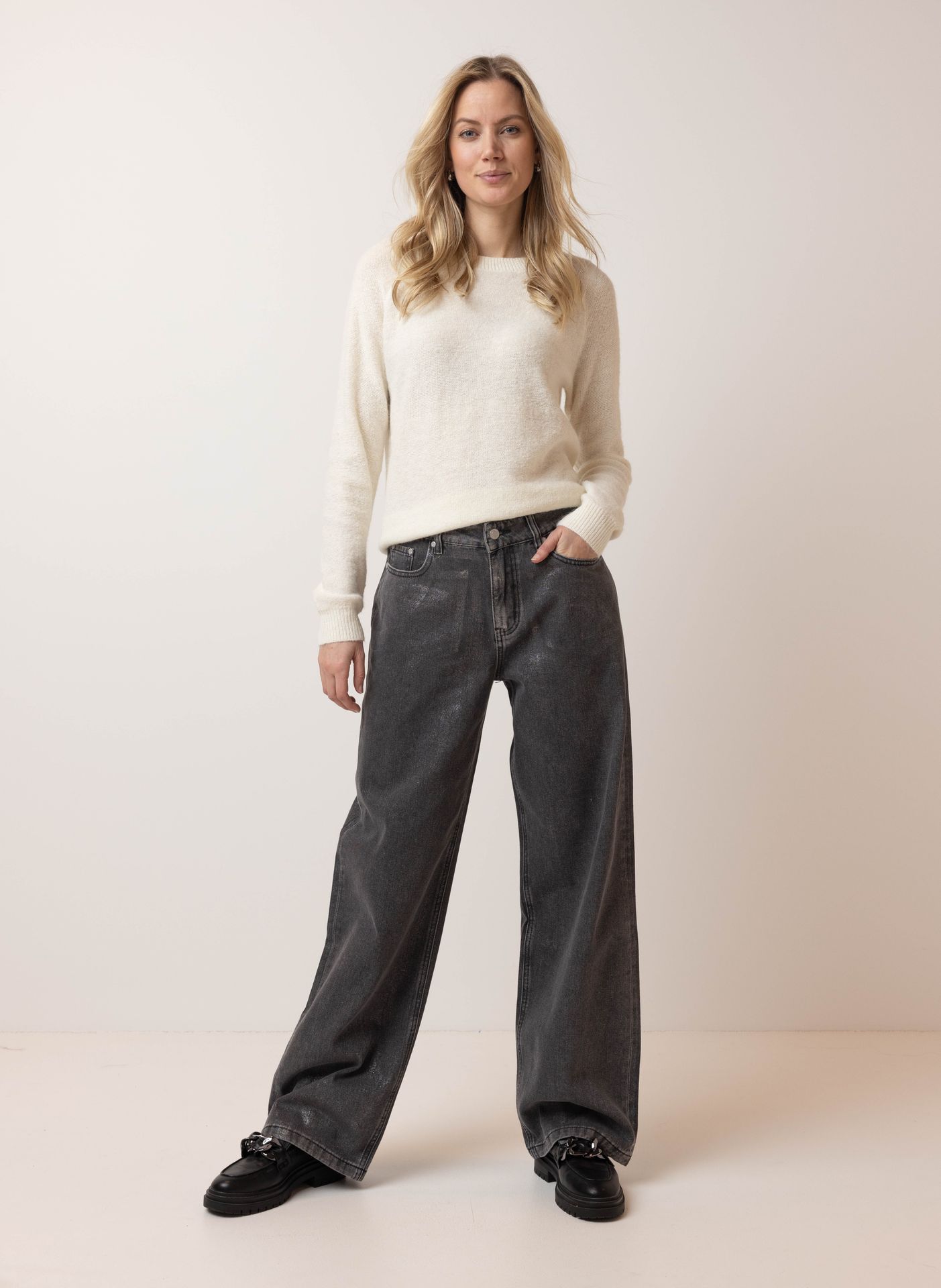 Norah Grijze denim broek met glans grey 215862-045