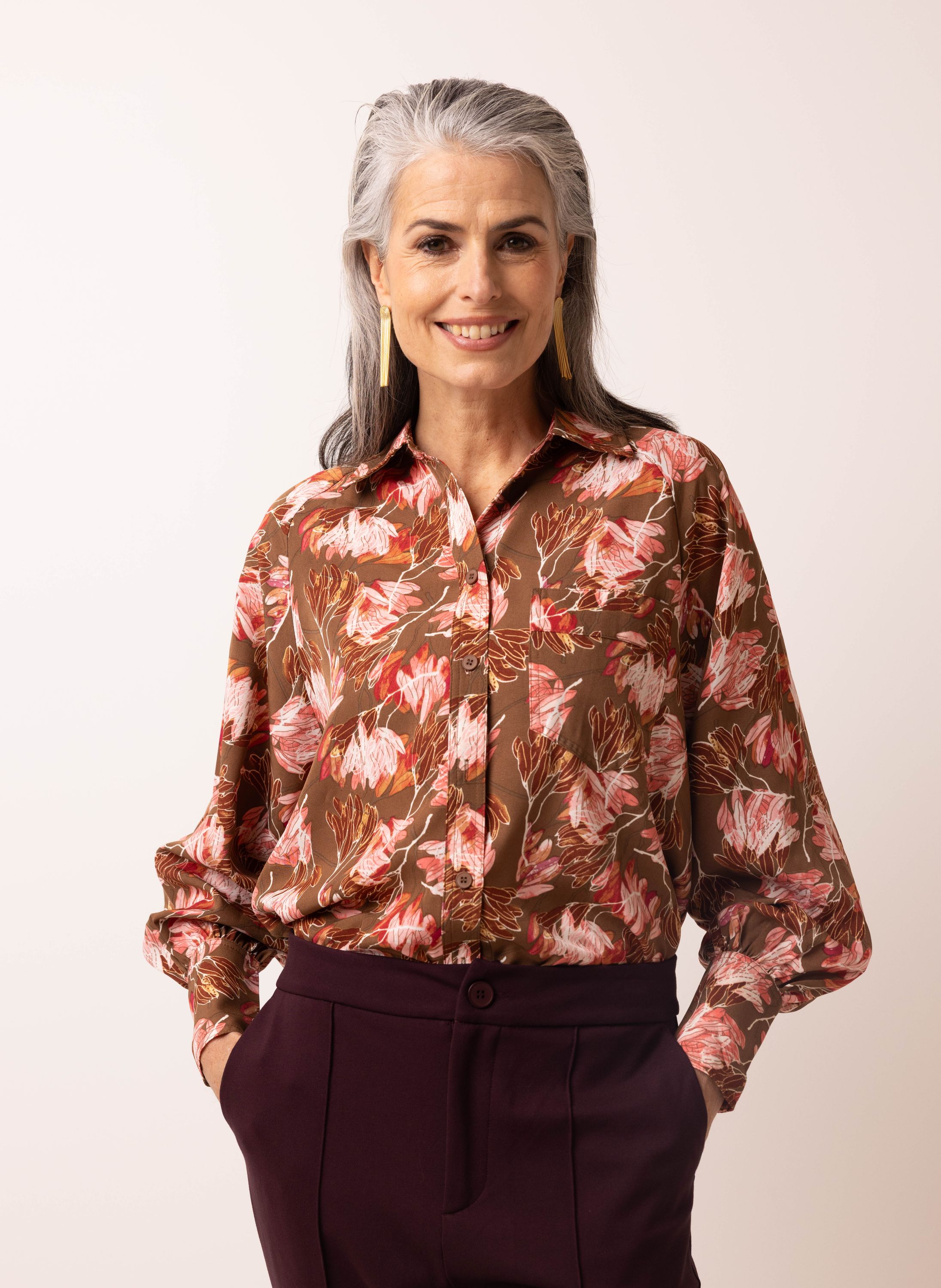 Norah Bruine blouse met roze bloemen brown/pink 215865-239
