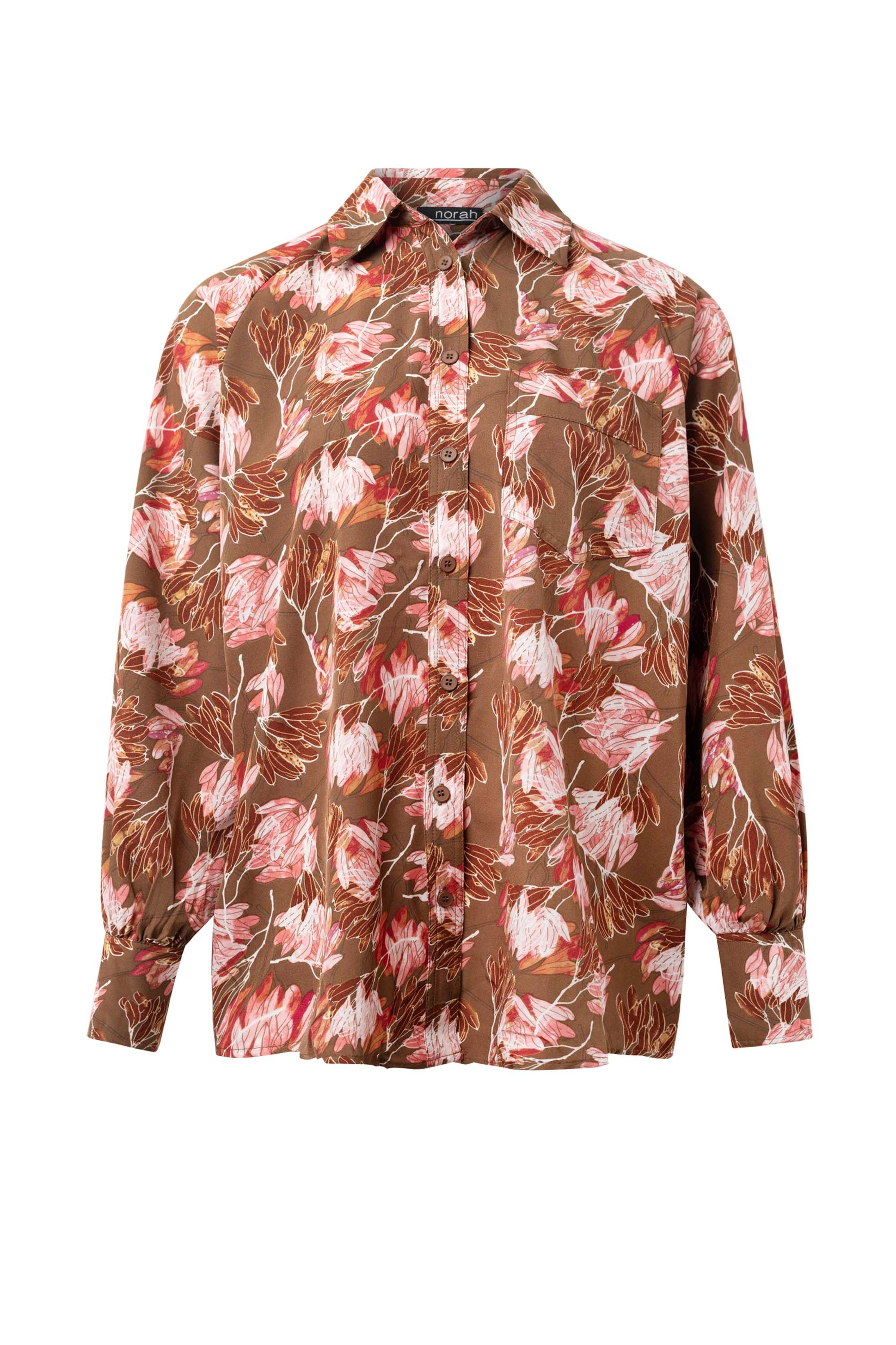 Norah Bruine blouse met roze bloemen brown/pink 215865-239