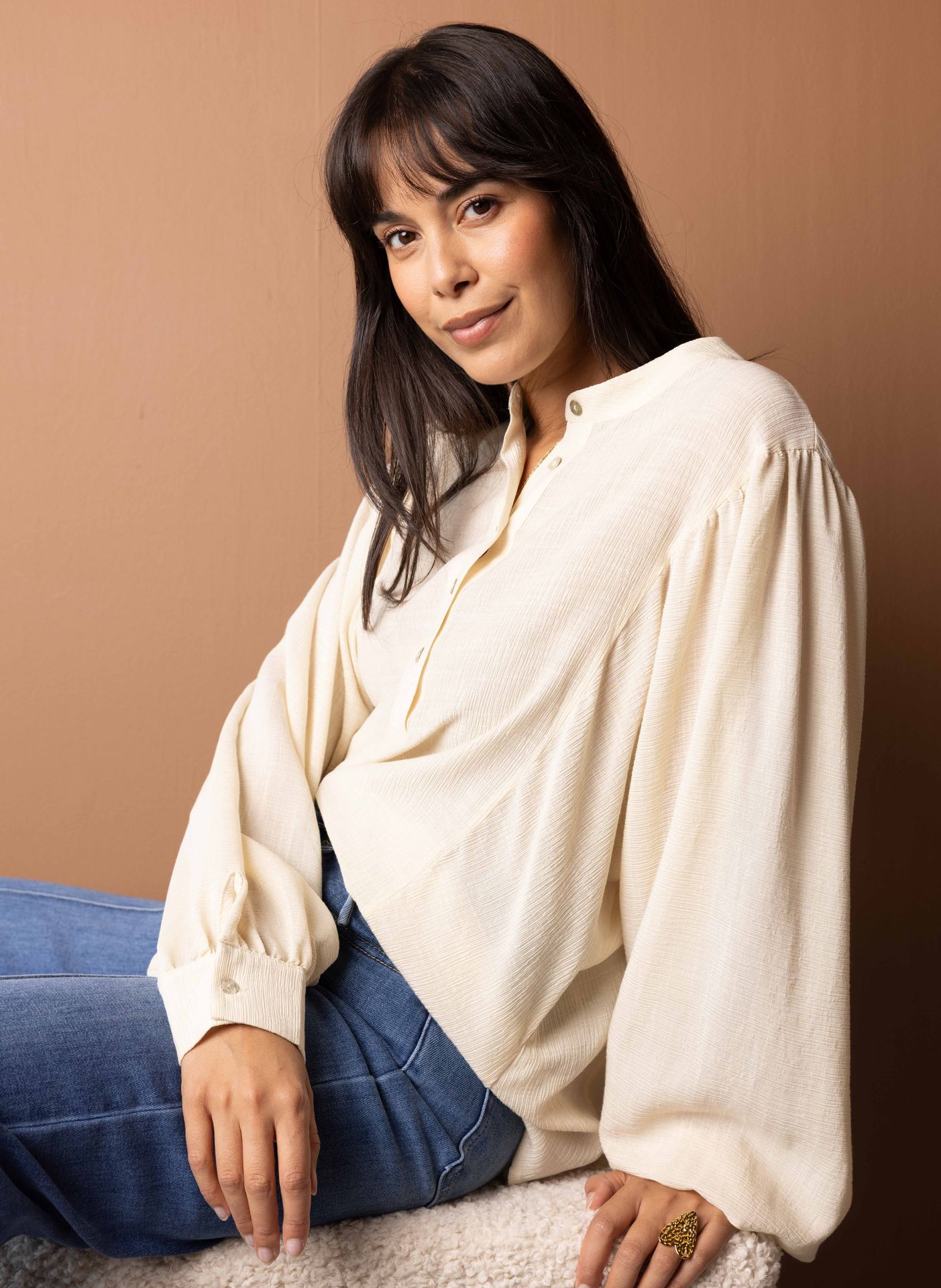 Norah Ecru blouse met pofmouwen ecru 215871-102-36