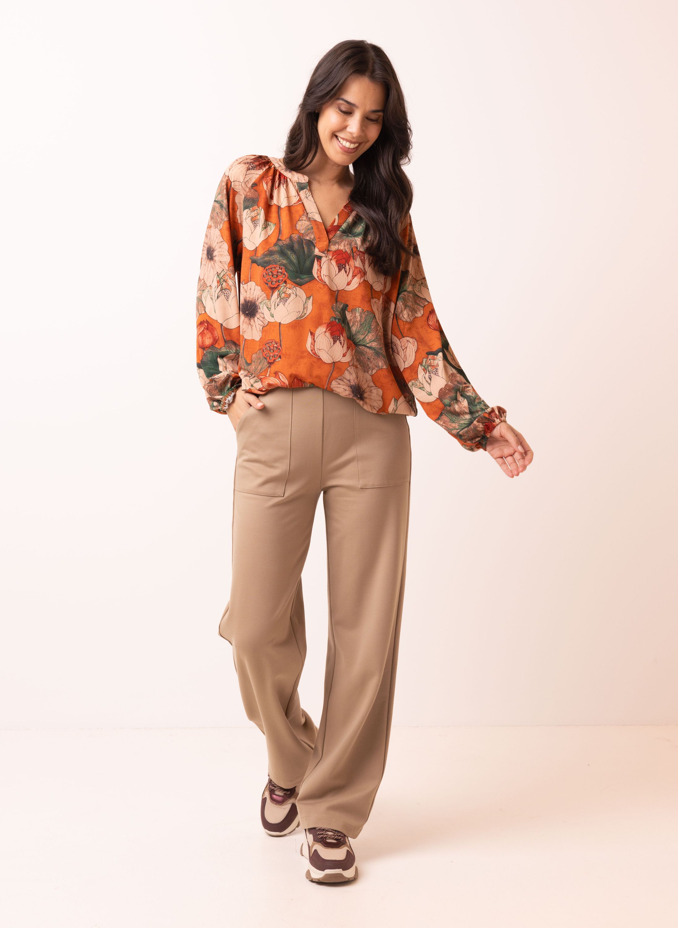 Norah Terracotta shirt met botanische print terra multicolor 215919-661