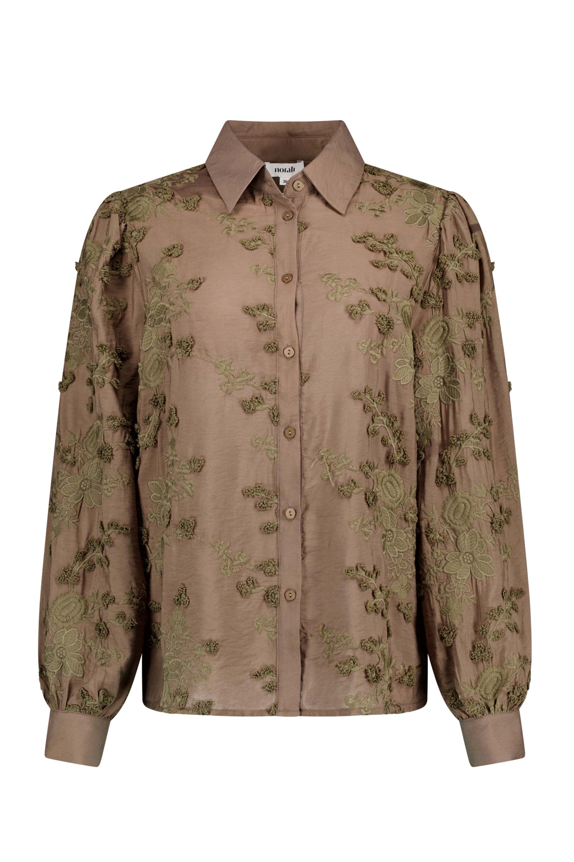 Norah Donkergroene blouse met geborduurde bloemen dark olive 215922-598-34