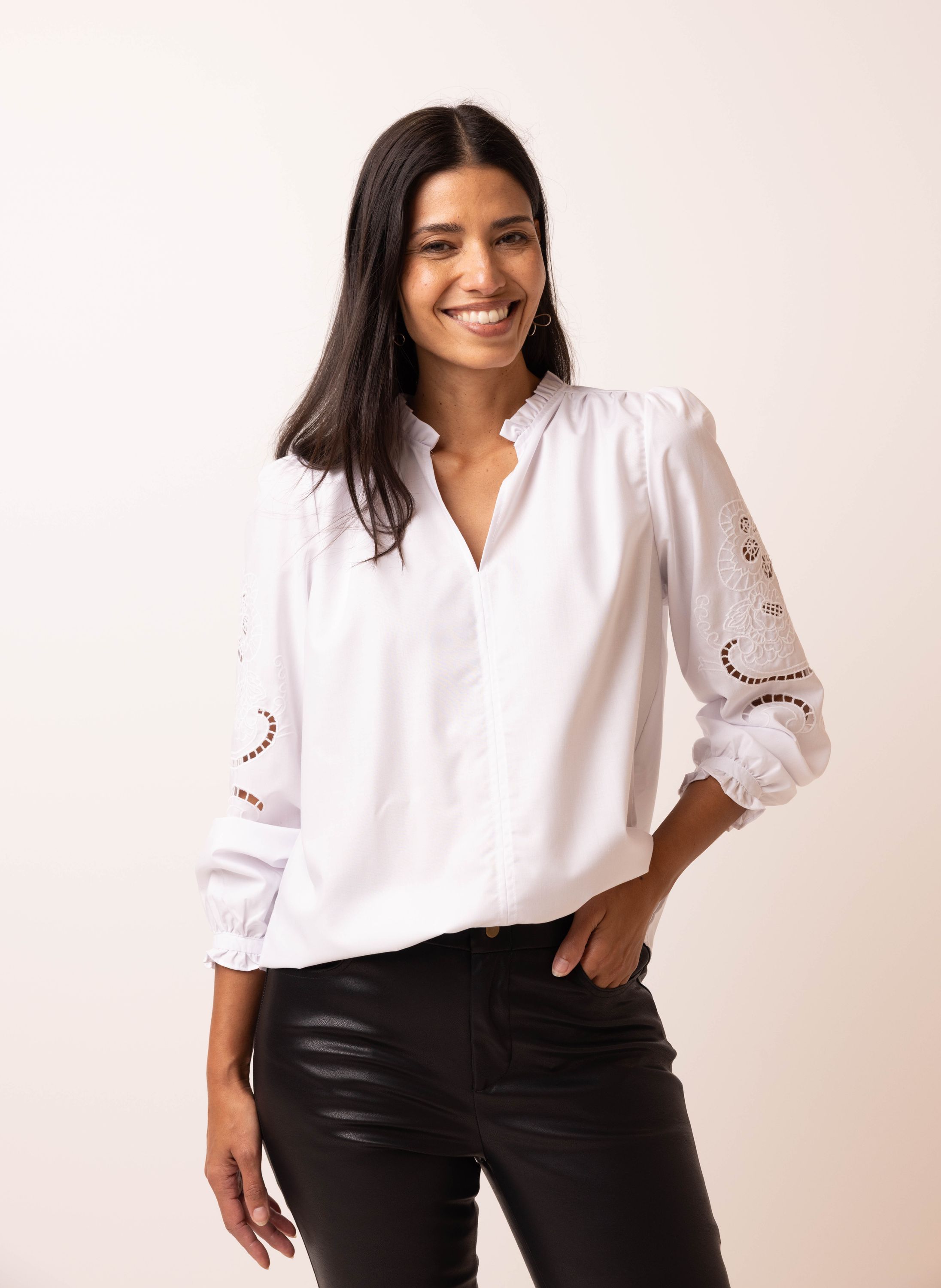 Norah Witte blouse met open borduursels white 215963-100