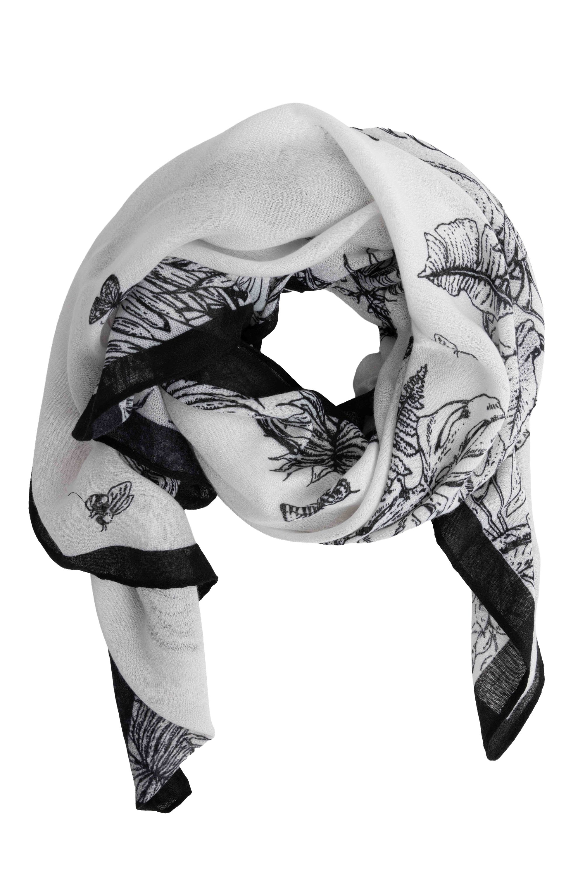 Norah Witte sjaal met botanische print white/black 215985-131