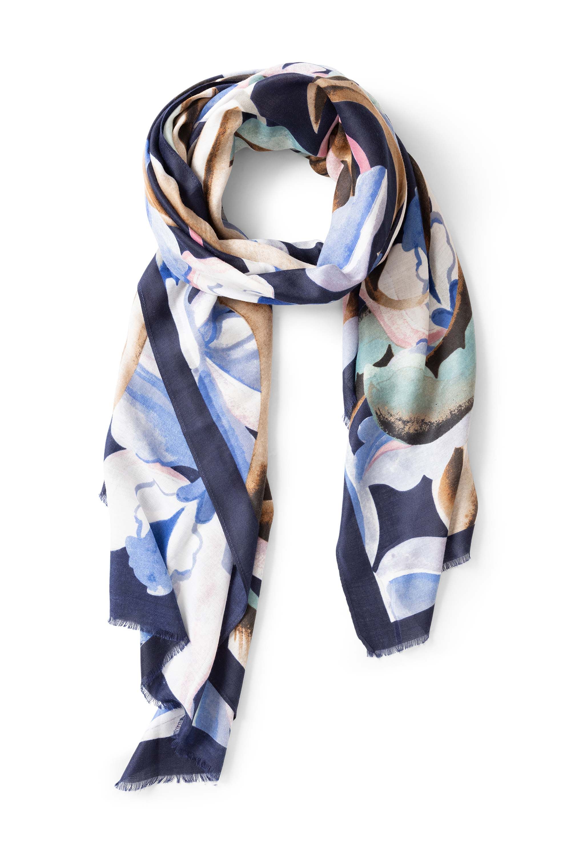 Norah Kleurrijke sjaal met rafelrand dark blue multicolor 215993-491
