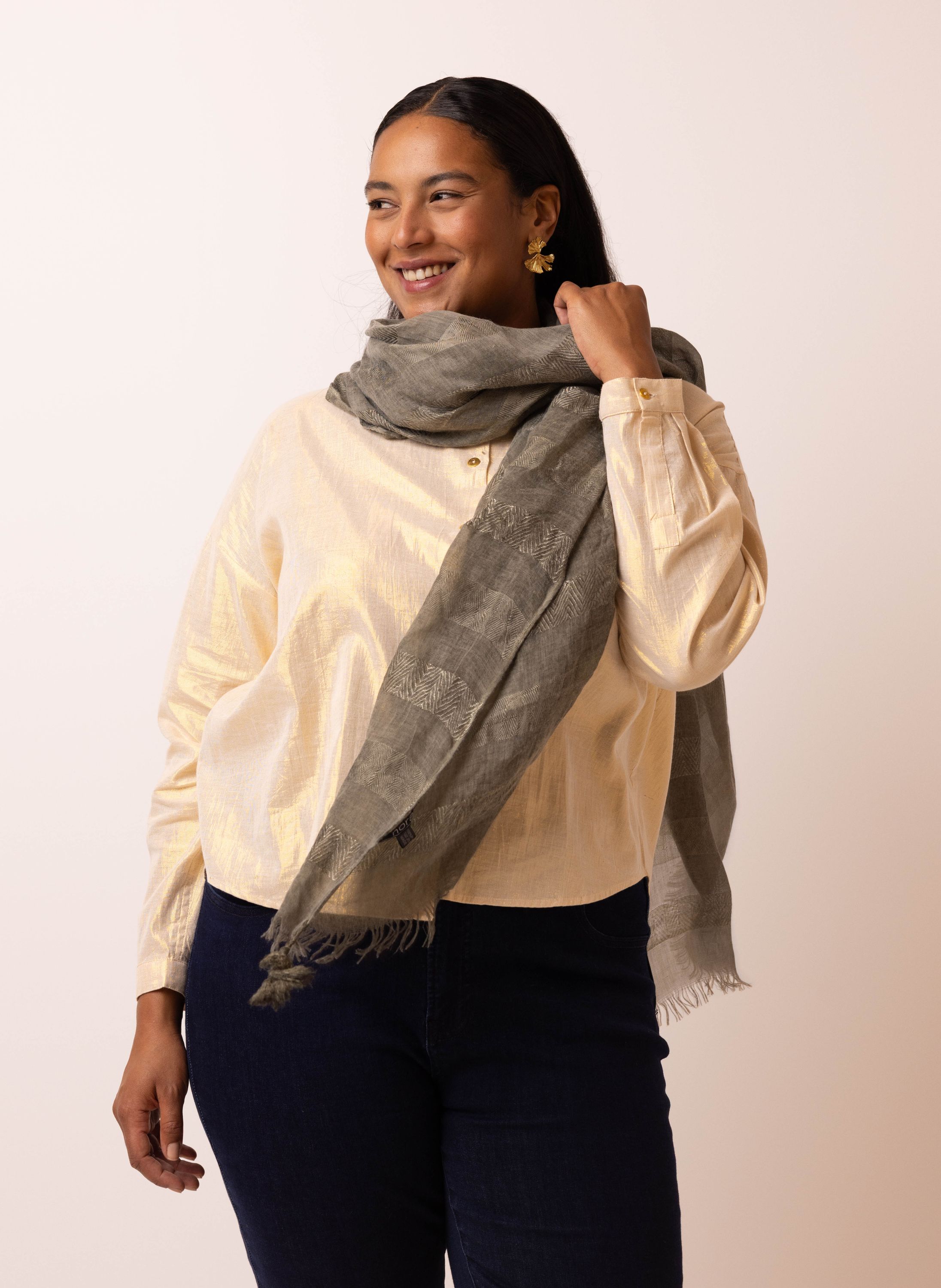 Norah Groene sjaal met kwasjes green 216000-500