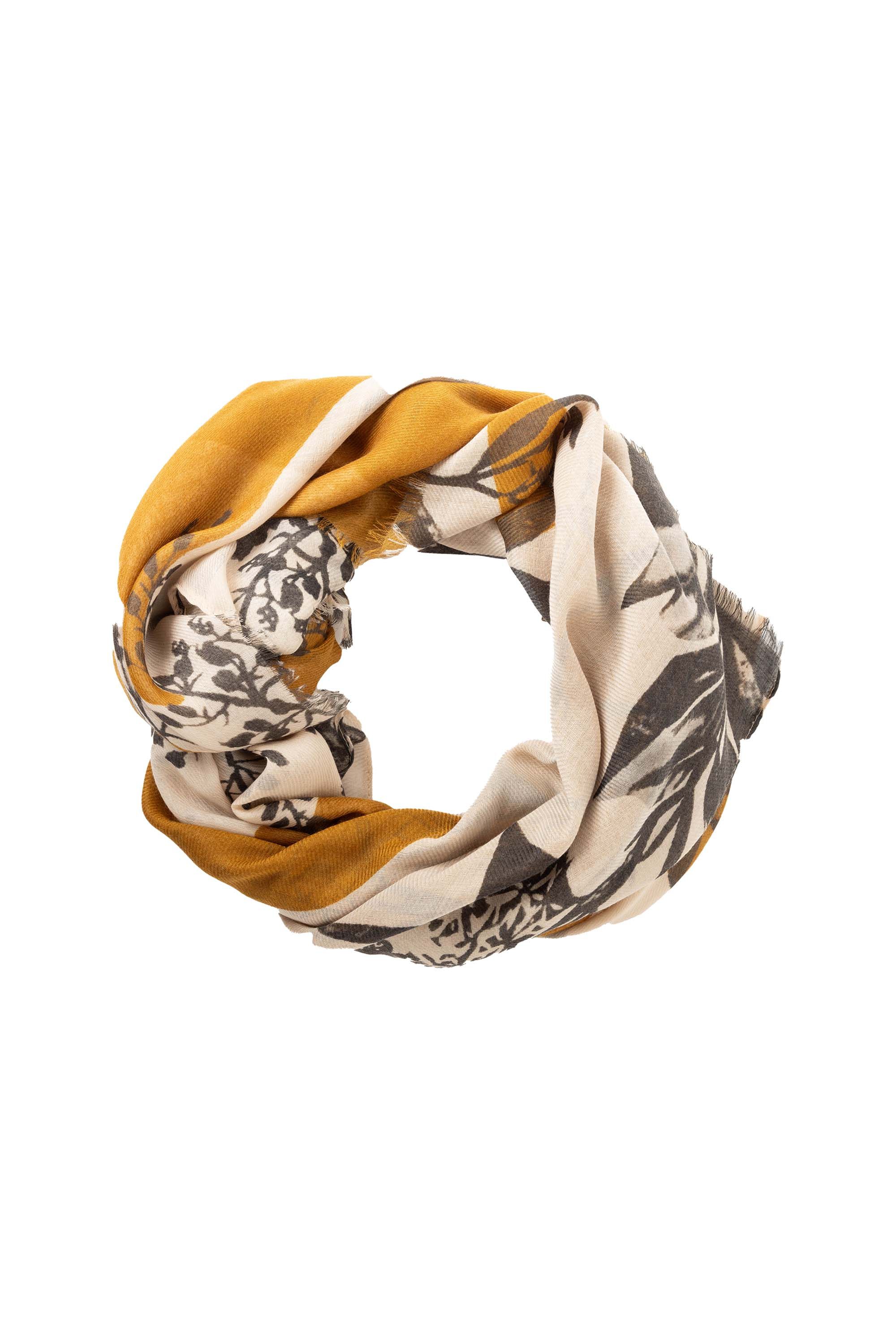 Norah Bruine sjaal met botanische print curry multicolor 216047-372