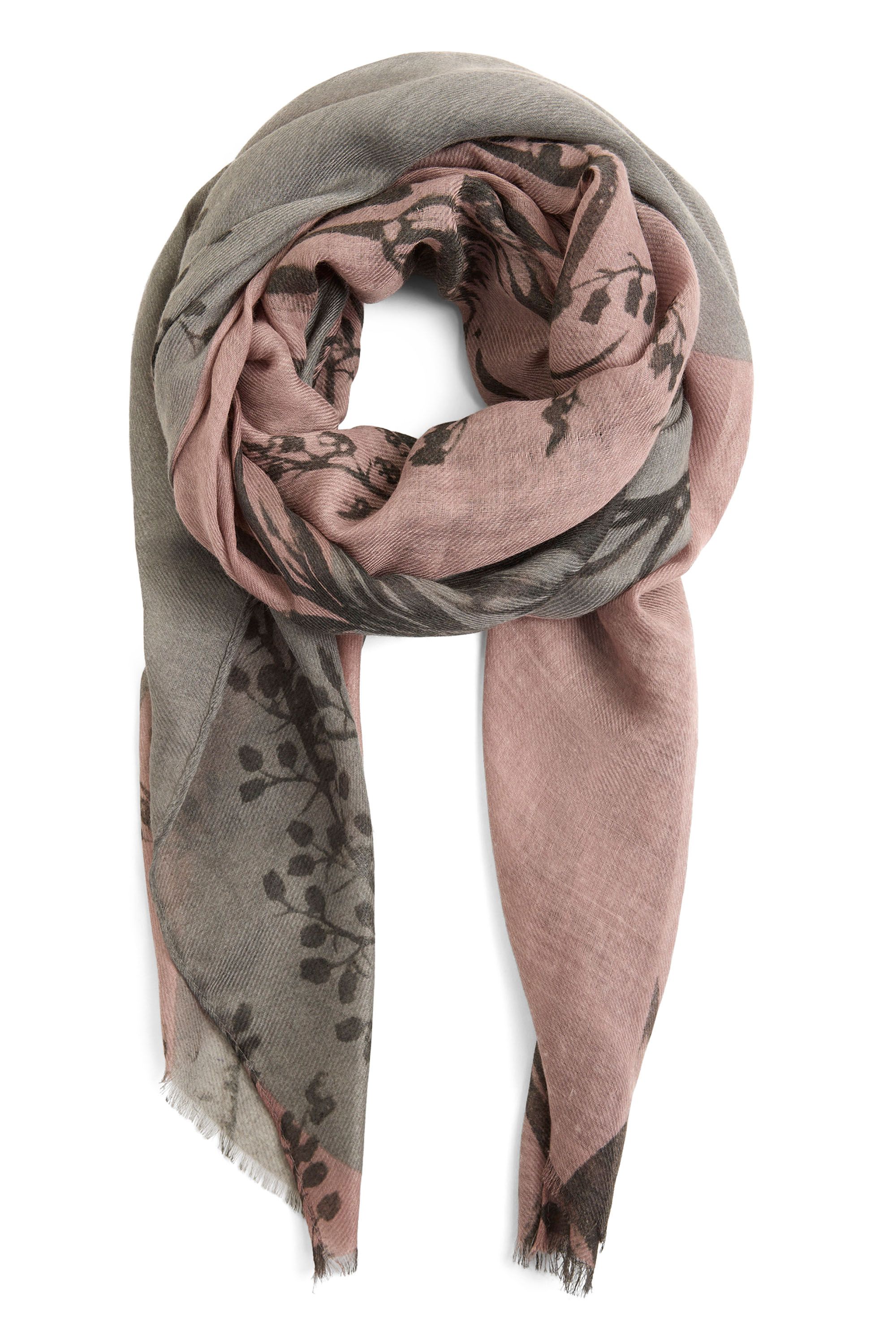Norah Grijze sjaal met botanische print grey multicolor 216048-048