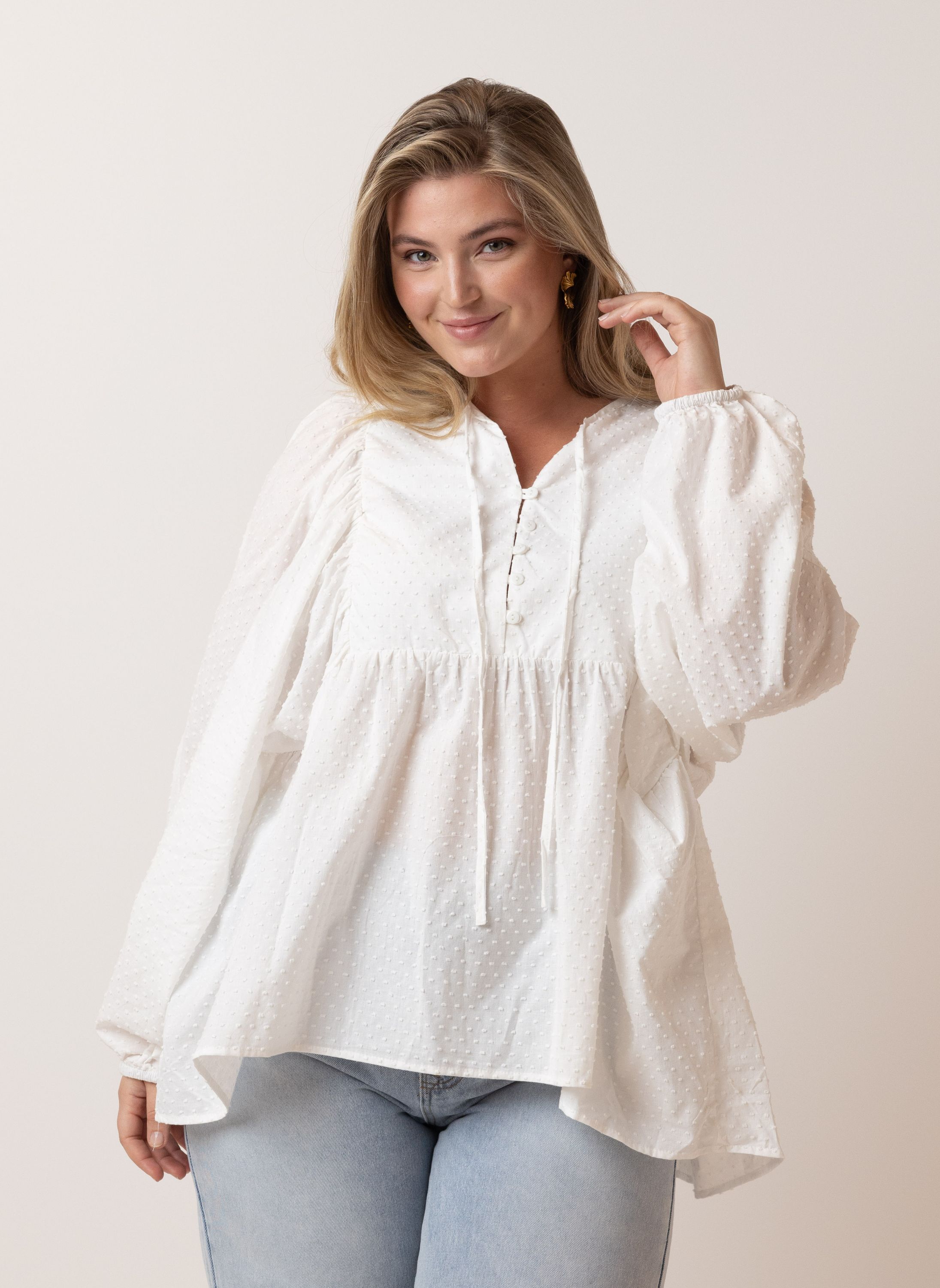 Norah Off-white blouse met stippen off-white 216058-101