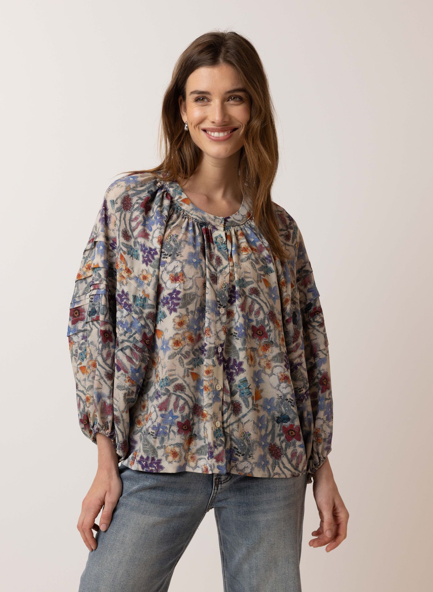 Norah Meerkleurige blouse light sand multicolor 216066-123