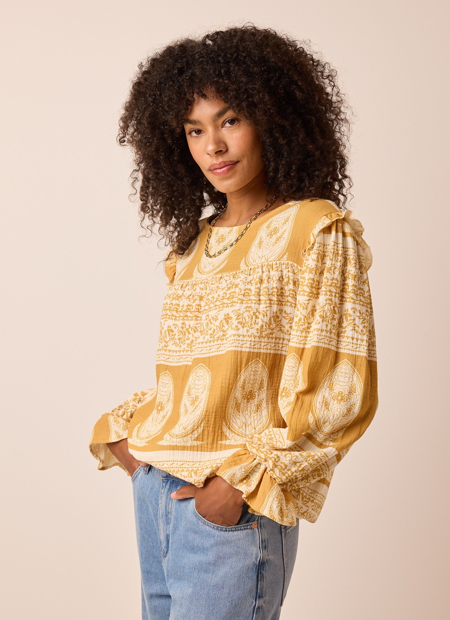 Norah Okergele blouse met grafische print yellow/ecru 216074-341