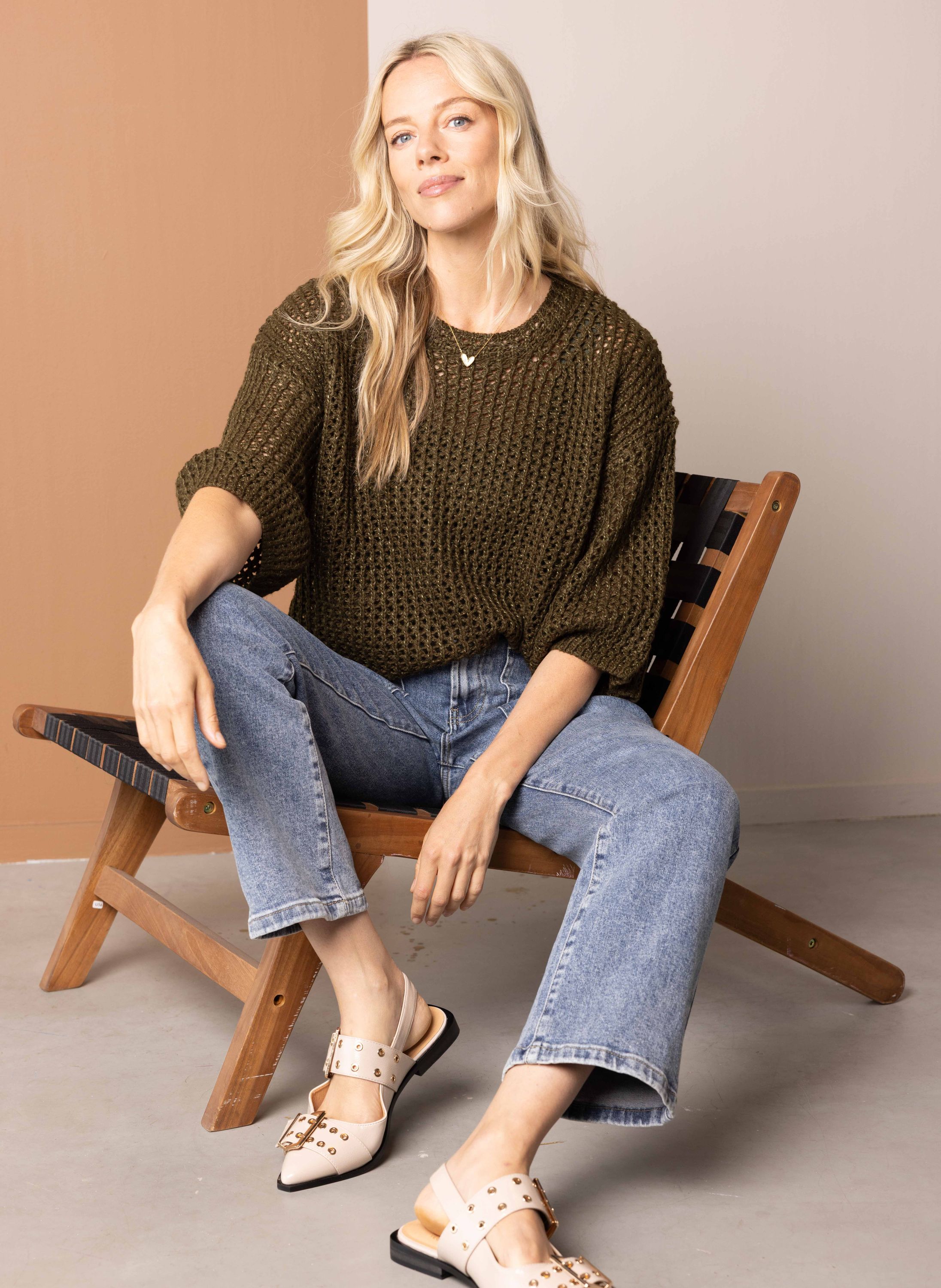 Norah Olijfgroene gehaakte trui olive green 216101-594-40