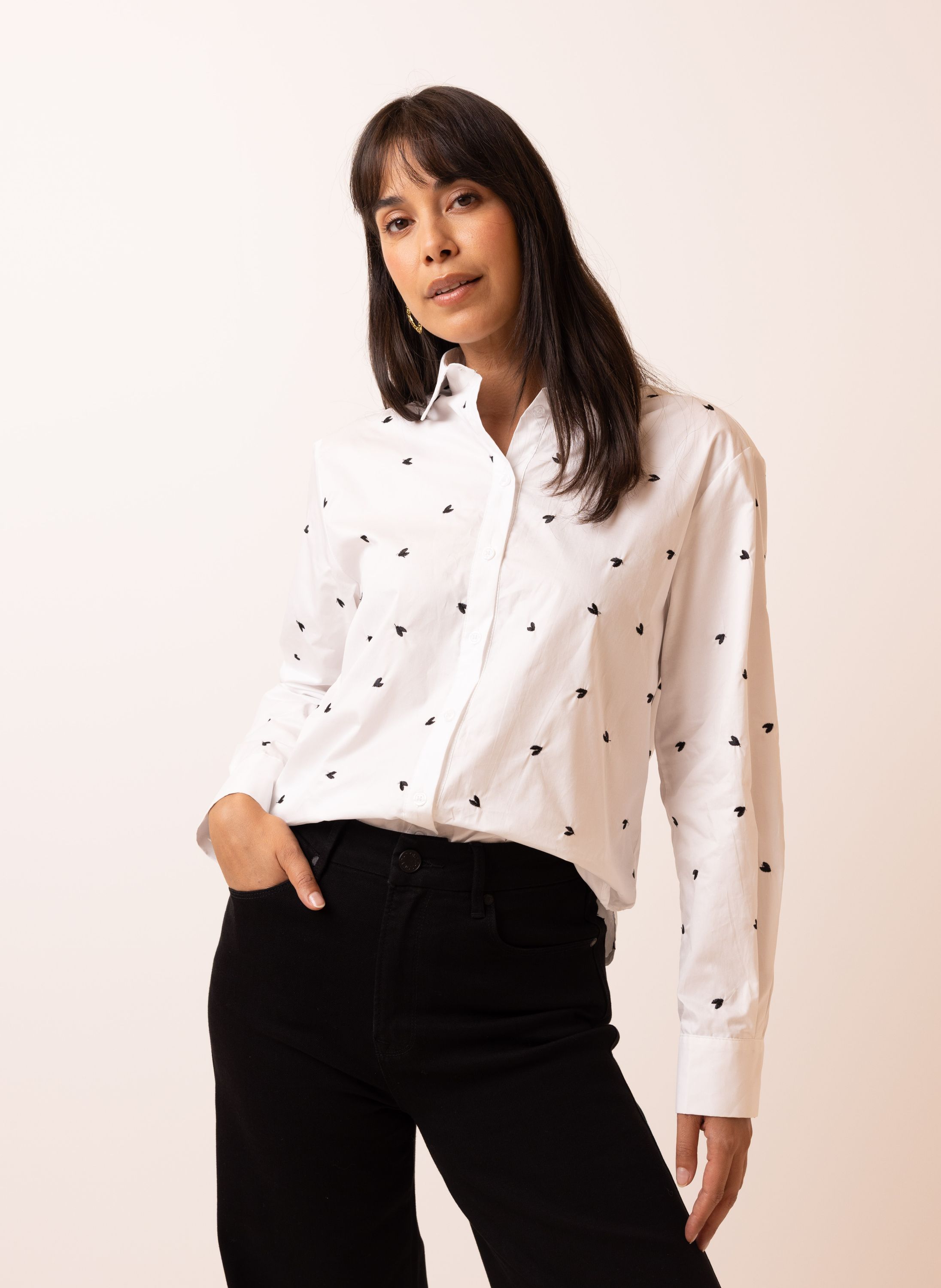 Norah Katoenen witte blouse met hartjes white/black 216120-131-40