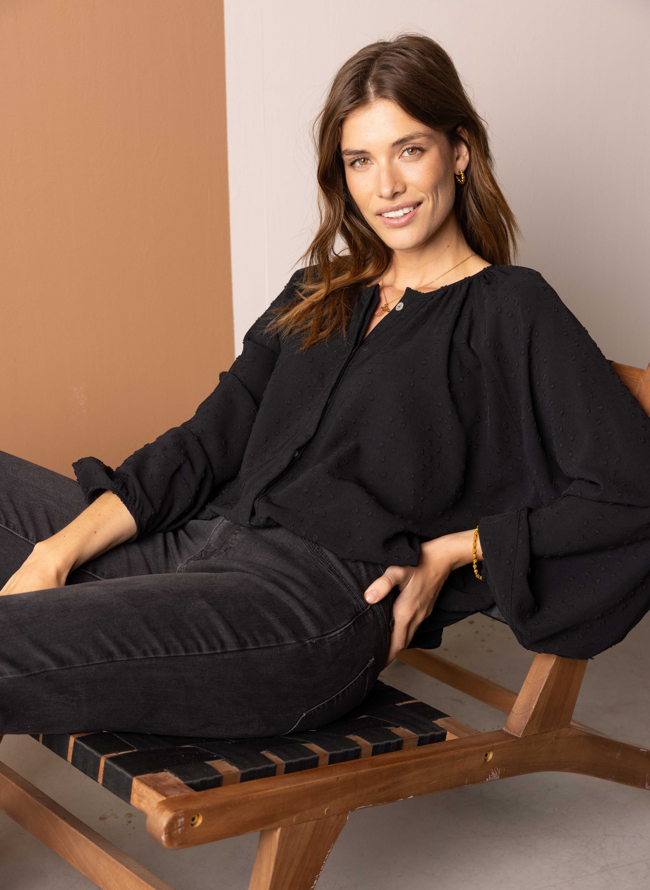 Norah Zwarte blouse met trekkoord black 216128-001