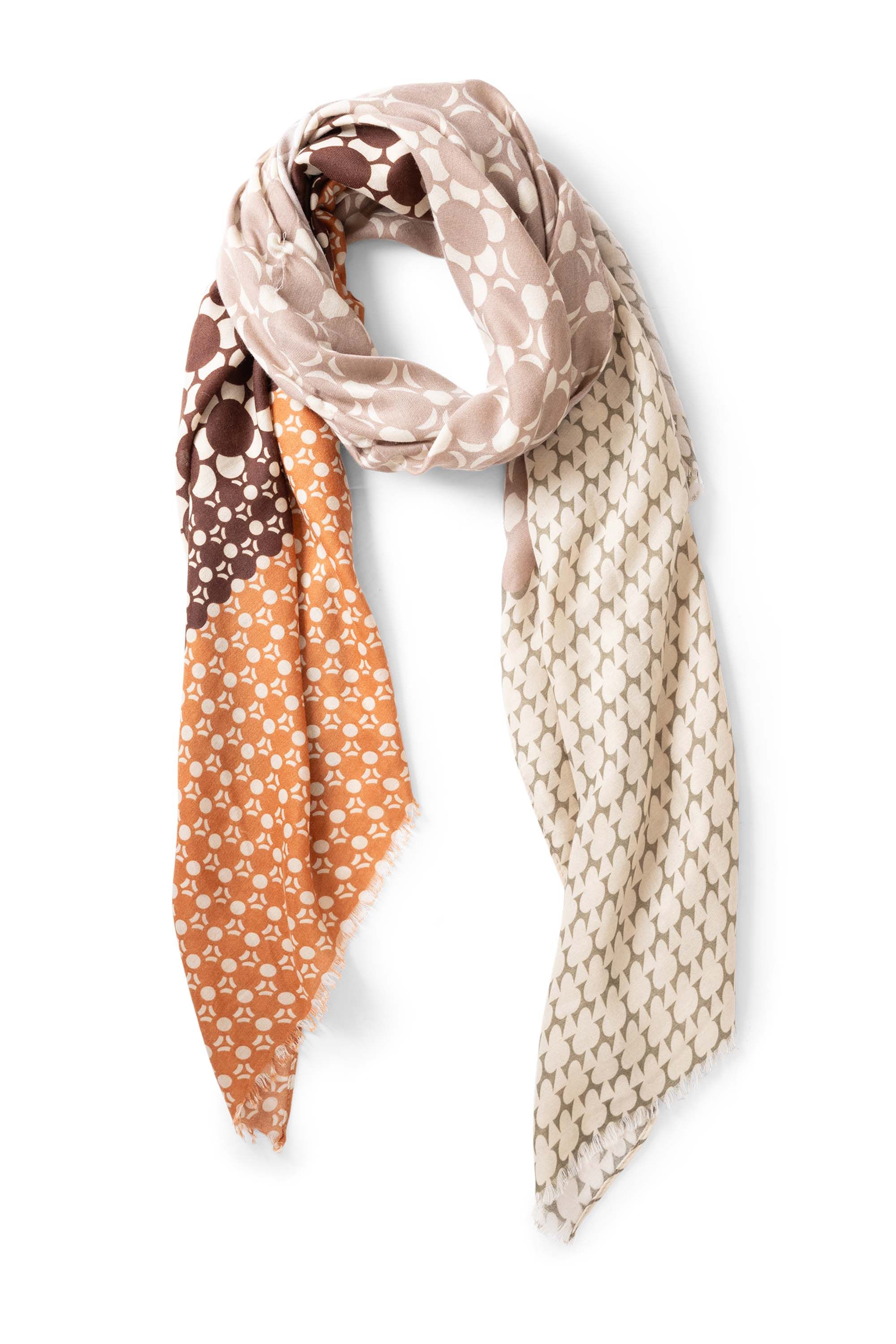 Norah Fijngeweven sjaal met botanische print brown multicolor 216142-220