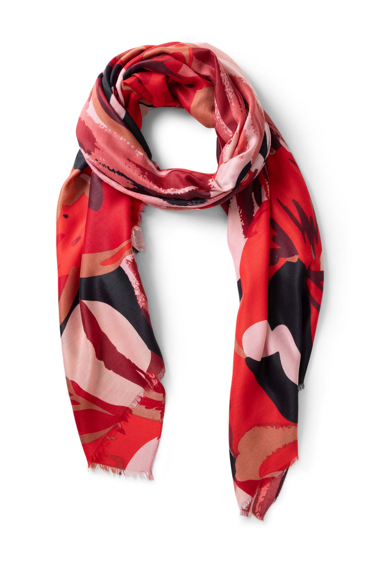 Norah Kleurrijke sjaal met rafelrand red multicolor 216144-620-ONE