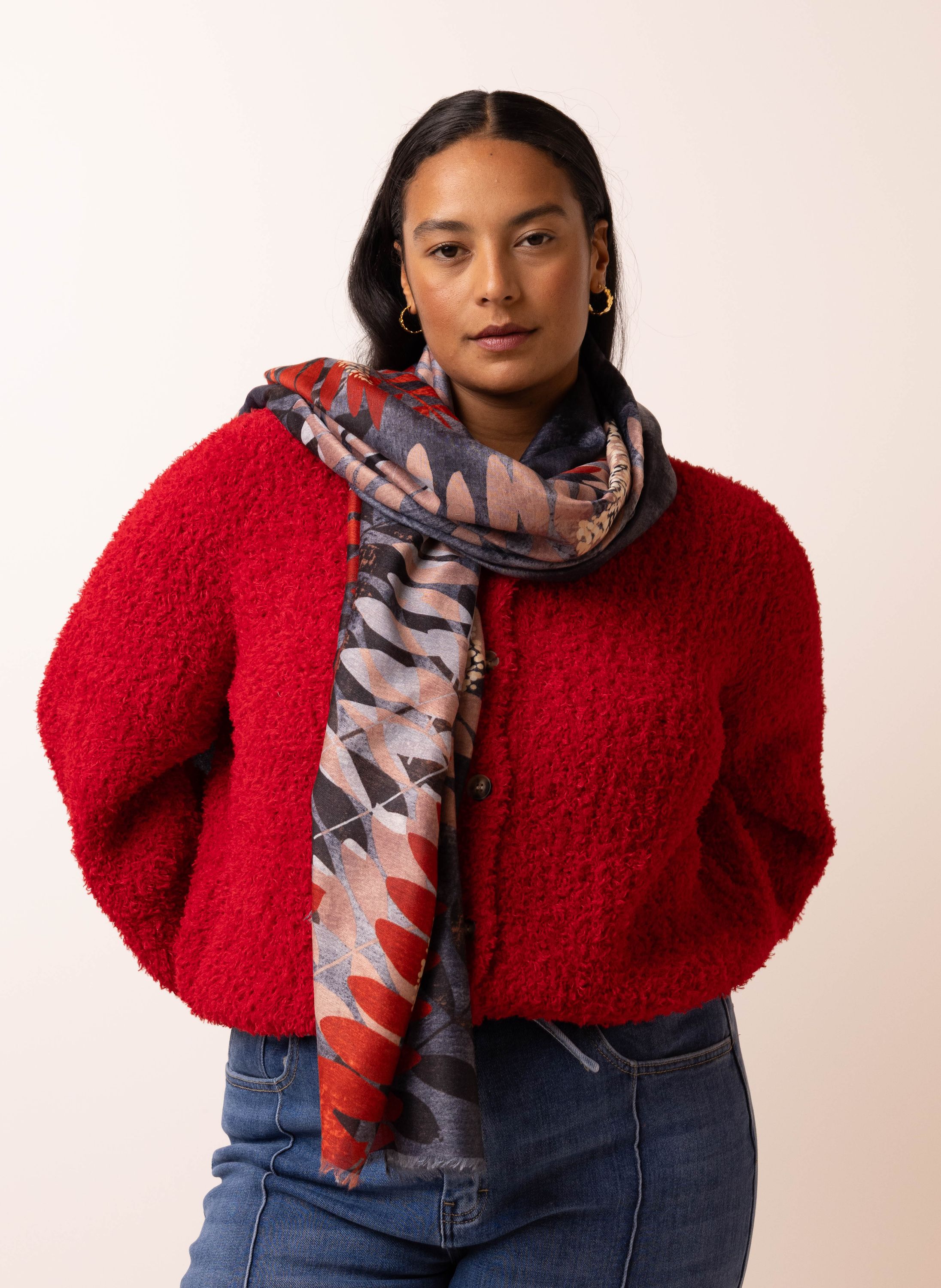 Norah Kleurrijke sjaal met rafelrand blue multicolor 216145-420