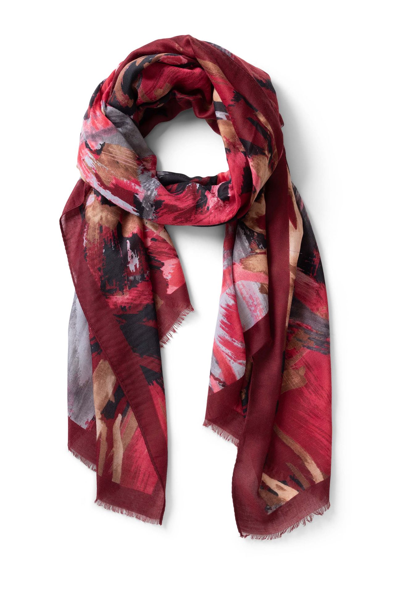 Norah Kleurrijke sjaal met rafelrand red multicolor 216146-620-ONE