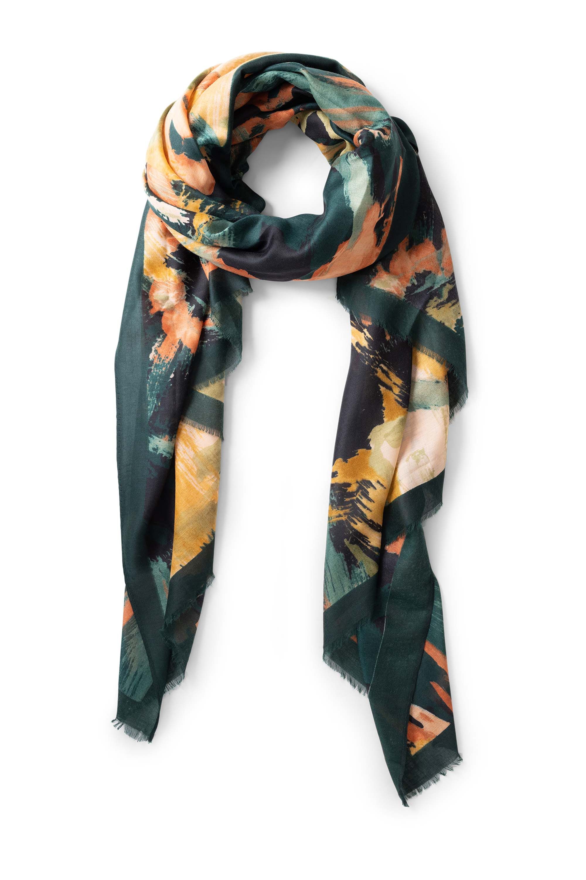 Norah Groene sjaal met grafisch dessin en rafelrand green multicolor 216149-520