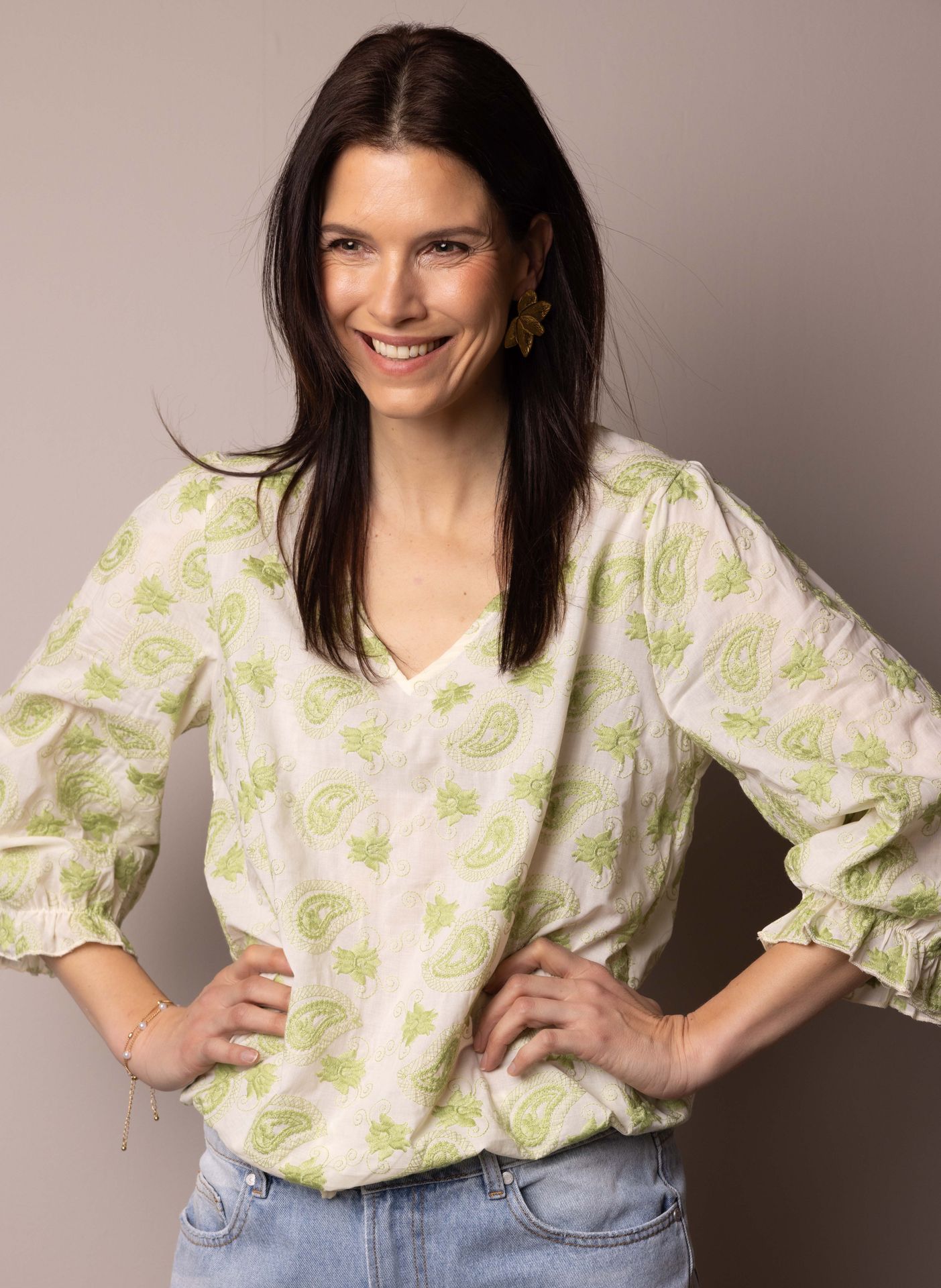 Norah Ecru blouse ecru/green 216184-175