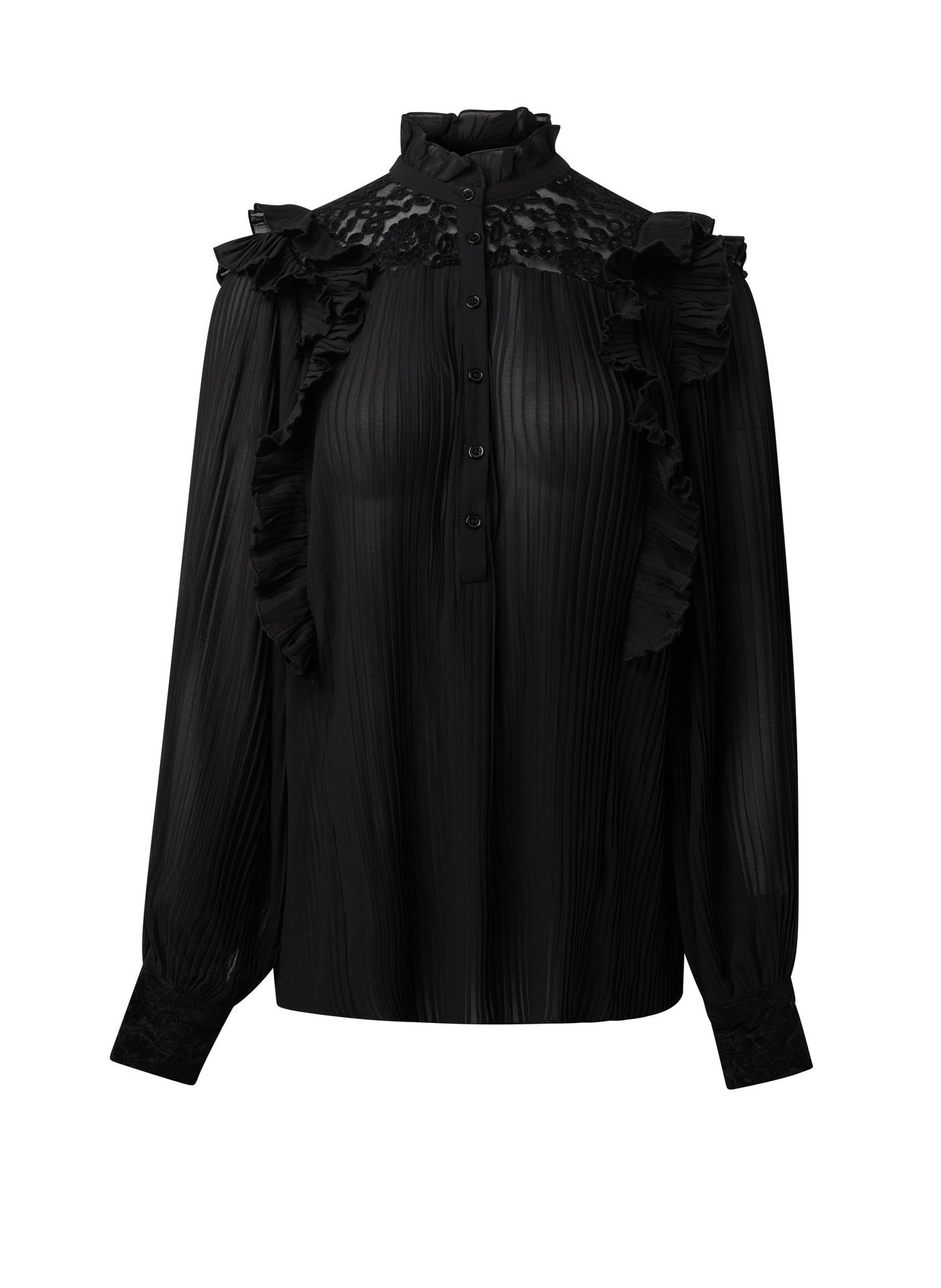 Norah Zwarte plissé blouse black 216201-001