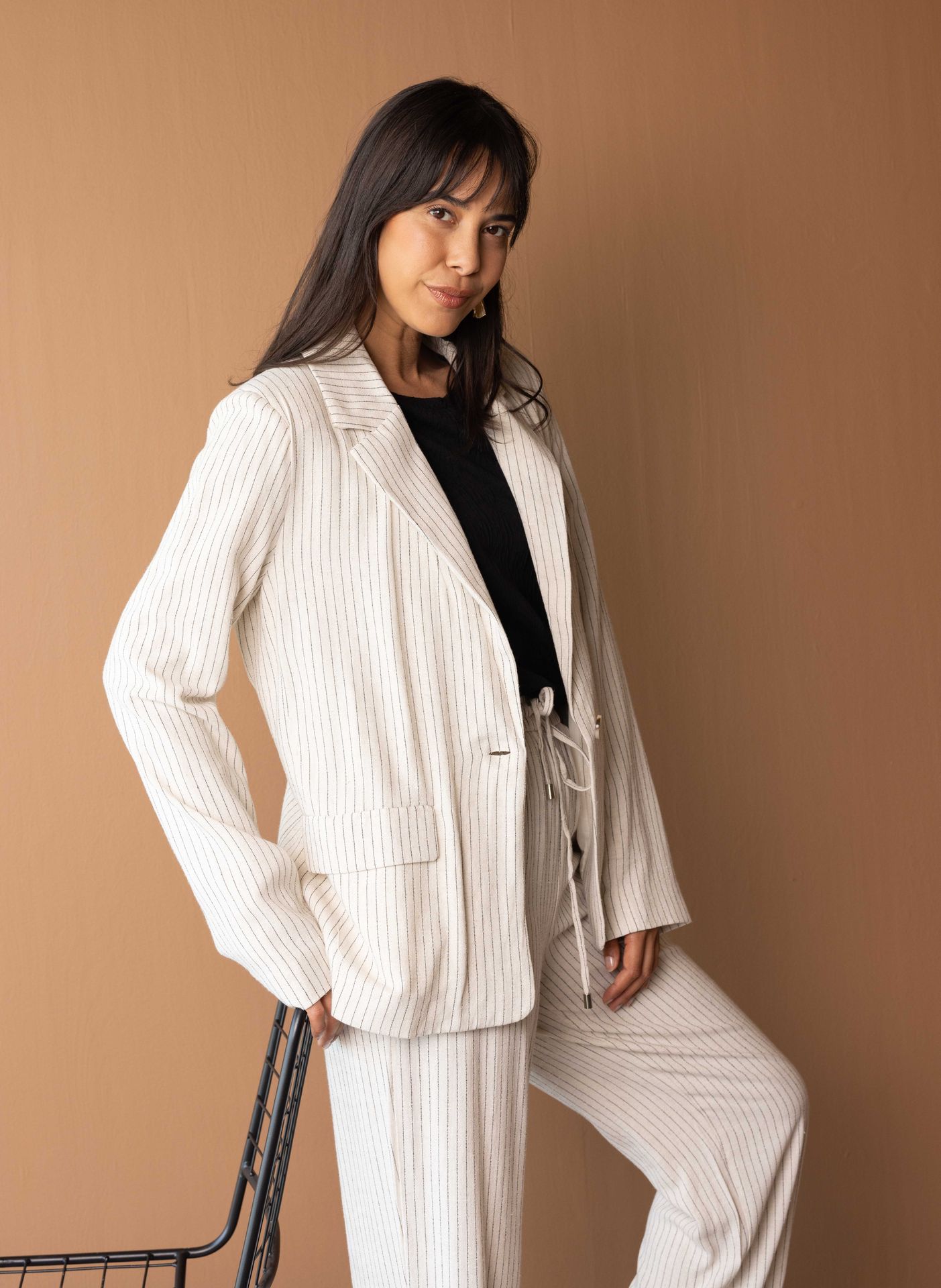 Norah Gestreepte blazer ecru/black 216204-170