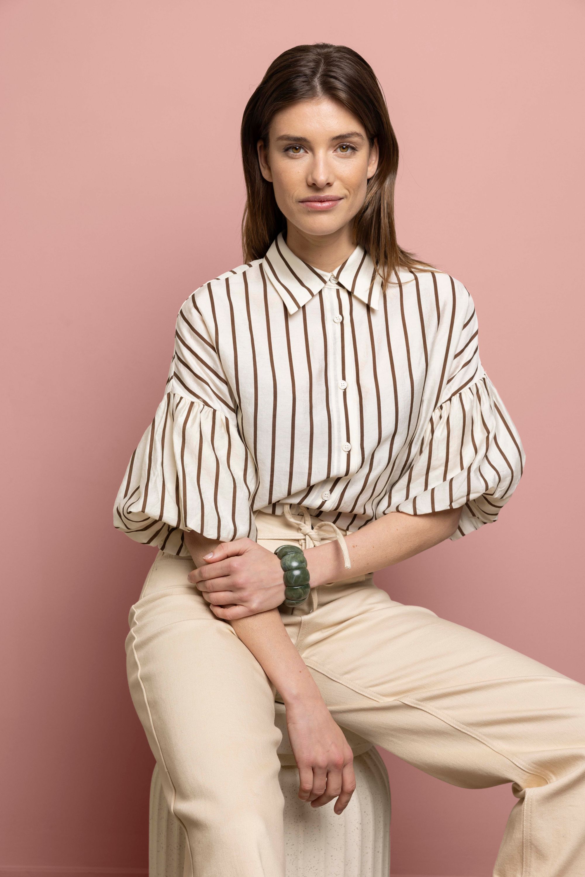 Norah Gestreepte ecru/bruine blouse ecru/brown 216217-172