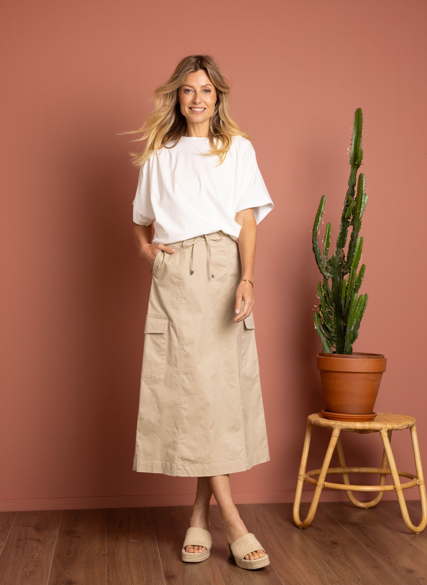 Norah Zandkleurige midi rok sand 216230-110