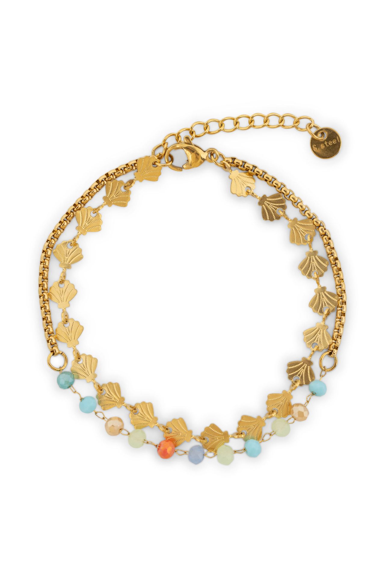 Norah Dubbele armband met schelpjes en kraaltjes gold 216275-199