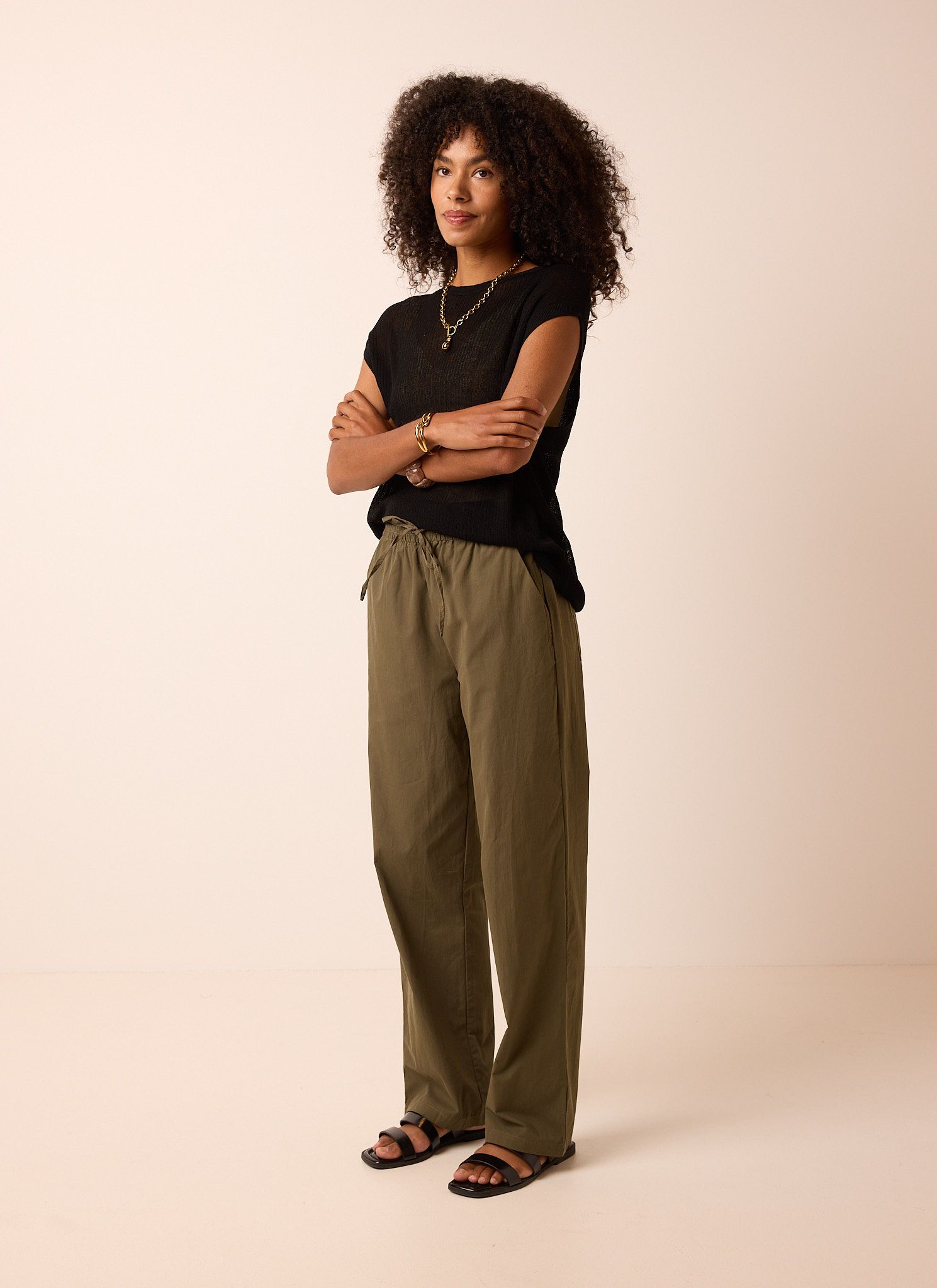 Norah Straight fit broek | Groen army green 216300-595