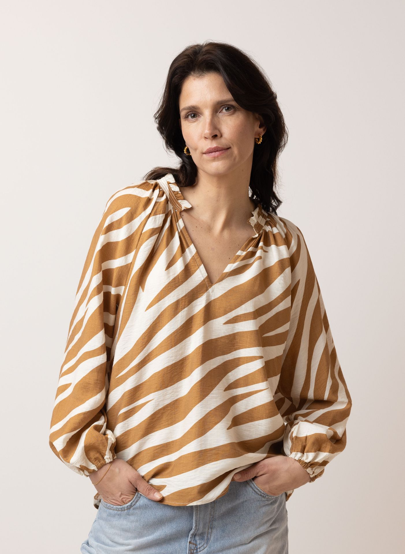 Norah Bruine blouse cognac multicolor 216309-281