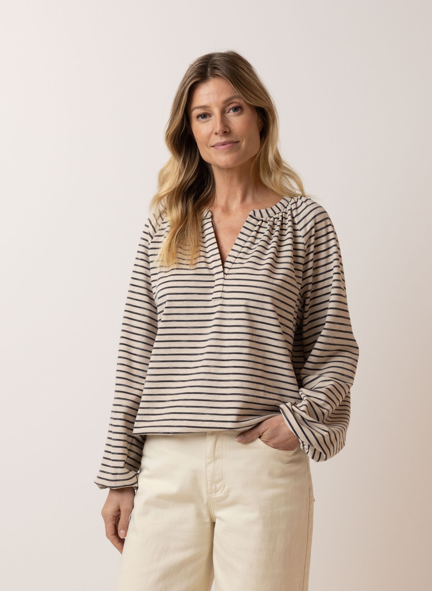 Norah Gestreept shirt sand/grey 216312-112