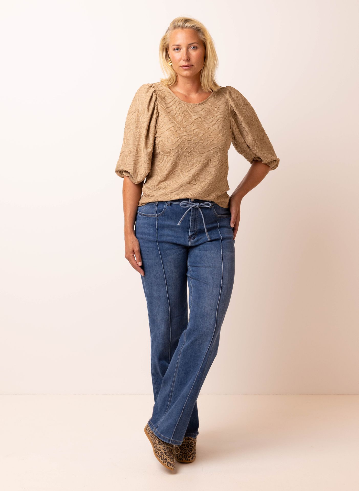 Norah Bruin shirt met structuur cognac 216321-280