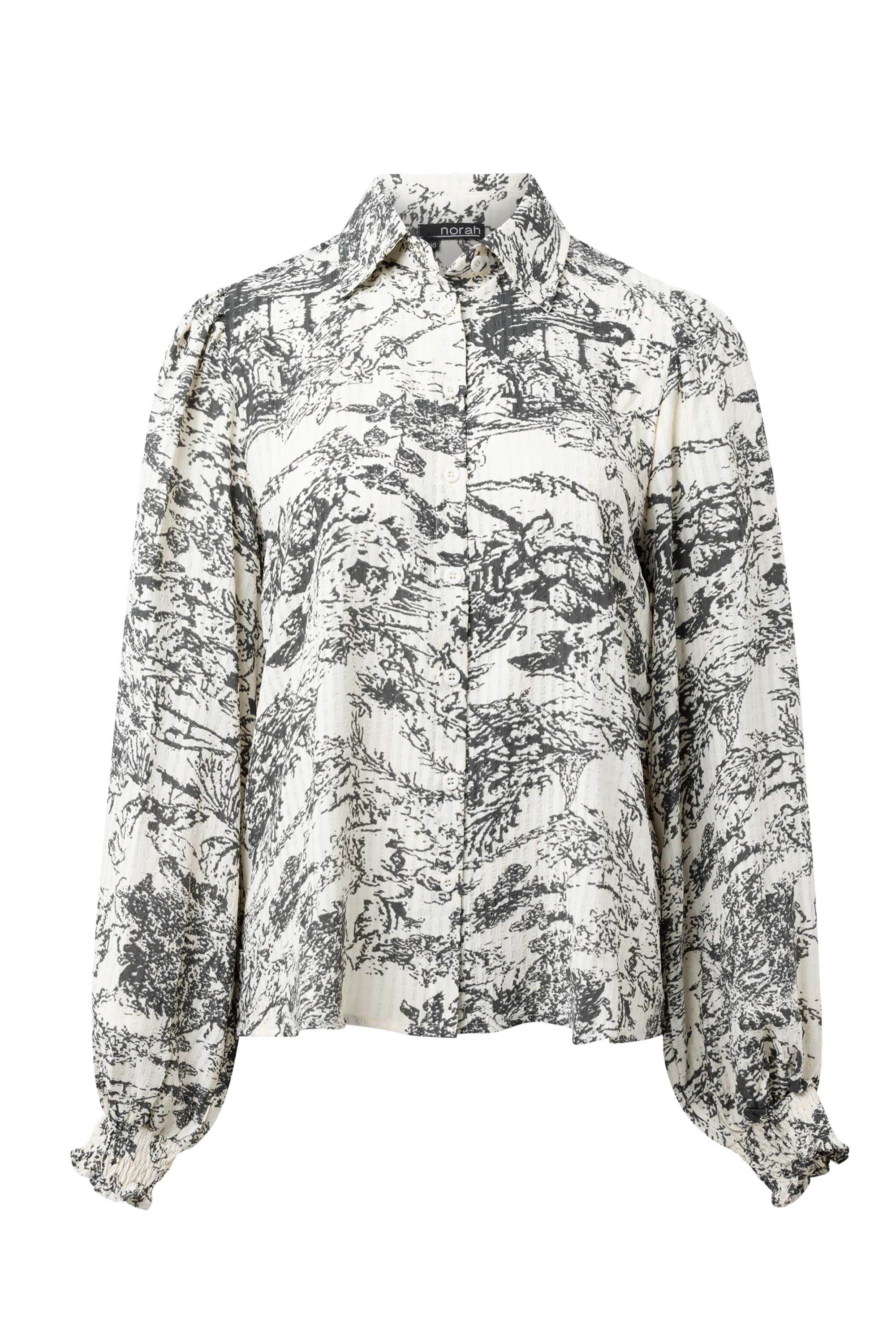 Norah Witte blouse met grijs dessin grey/ecru 216327-081
