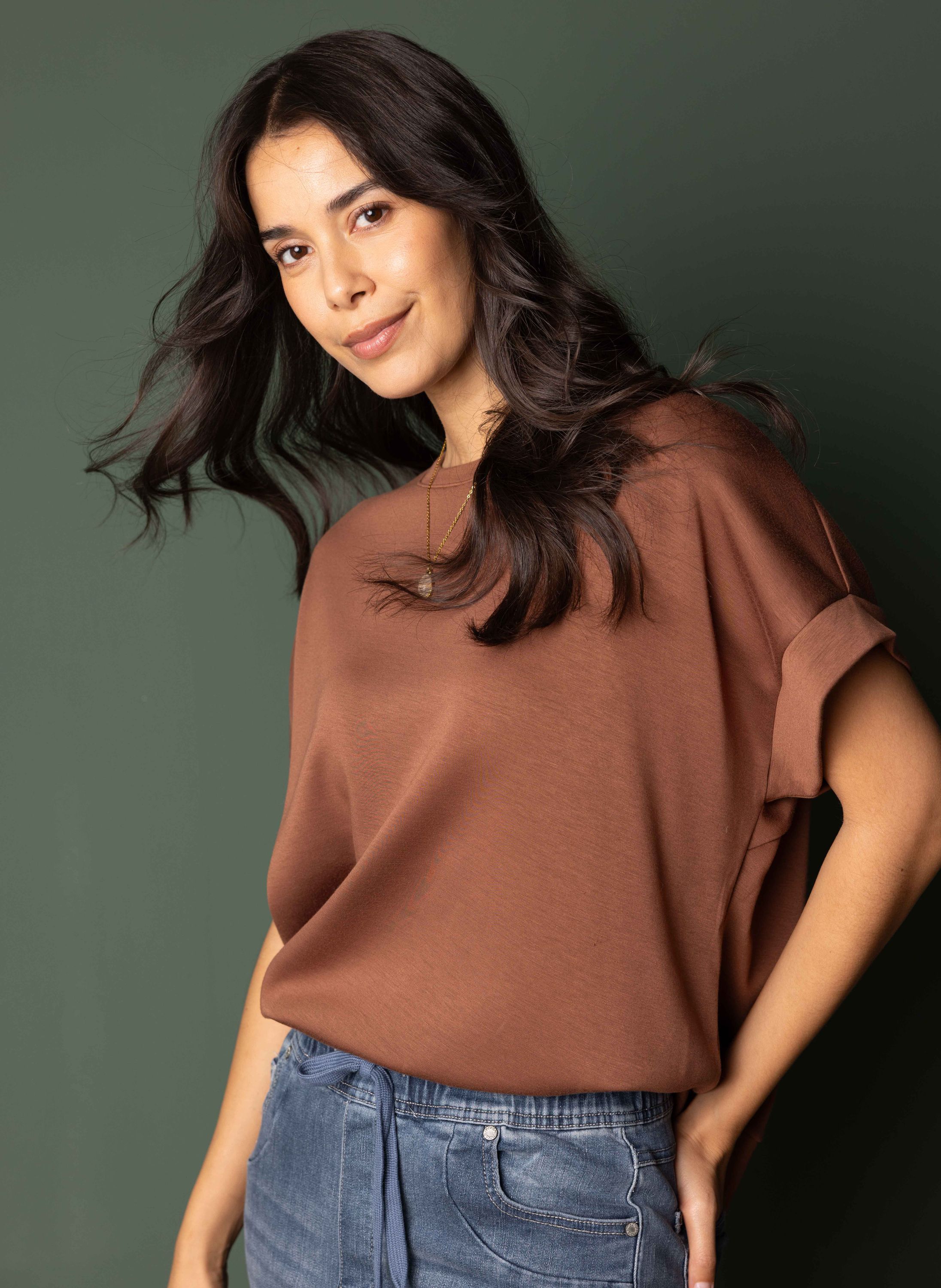 Norah Bruin shirt met splitten mocca 216331-202-44